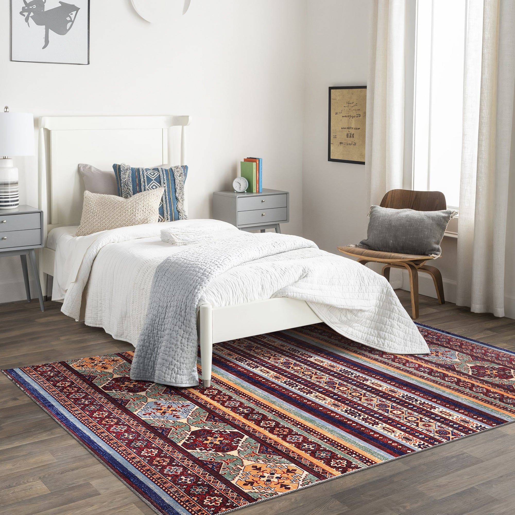 Netline Home Rugs Depot RW1004 – Machine Washable Multicolor Tribal Kilim Rug | Geometric Striped Oriental Carpet for Living Room, Bedroom & Dining