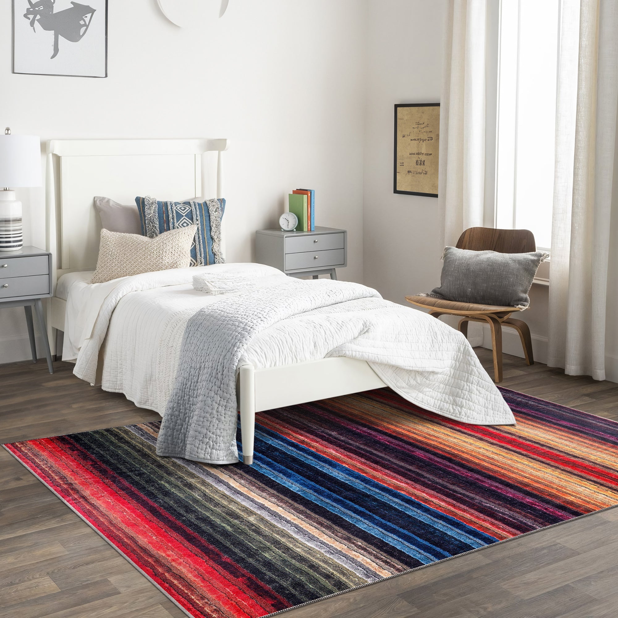 Netline Home Rugs Depot RW1006 – Machine Washable Multicolor Striped Area Rug | Modern Bohemian Vibrant Carpet for Living Room, Bedroom & Office