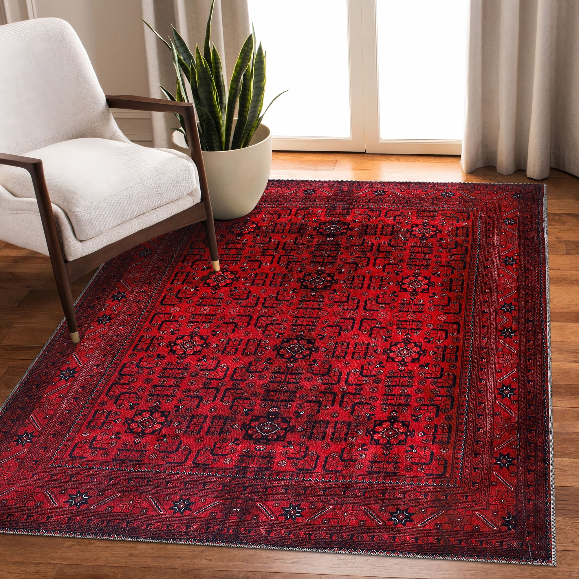 Netline Home Rugs Depot RW1001 – Machine Washable Red Afghan Pattern Area Rug | Traditional Oriental Geometric Design for Living Room, Bedroom & Office