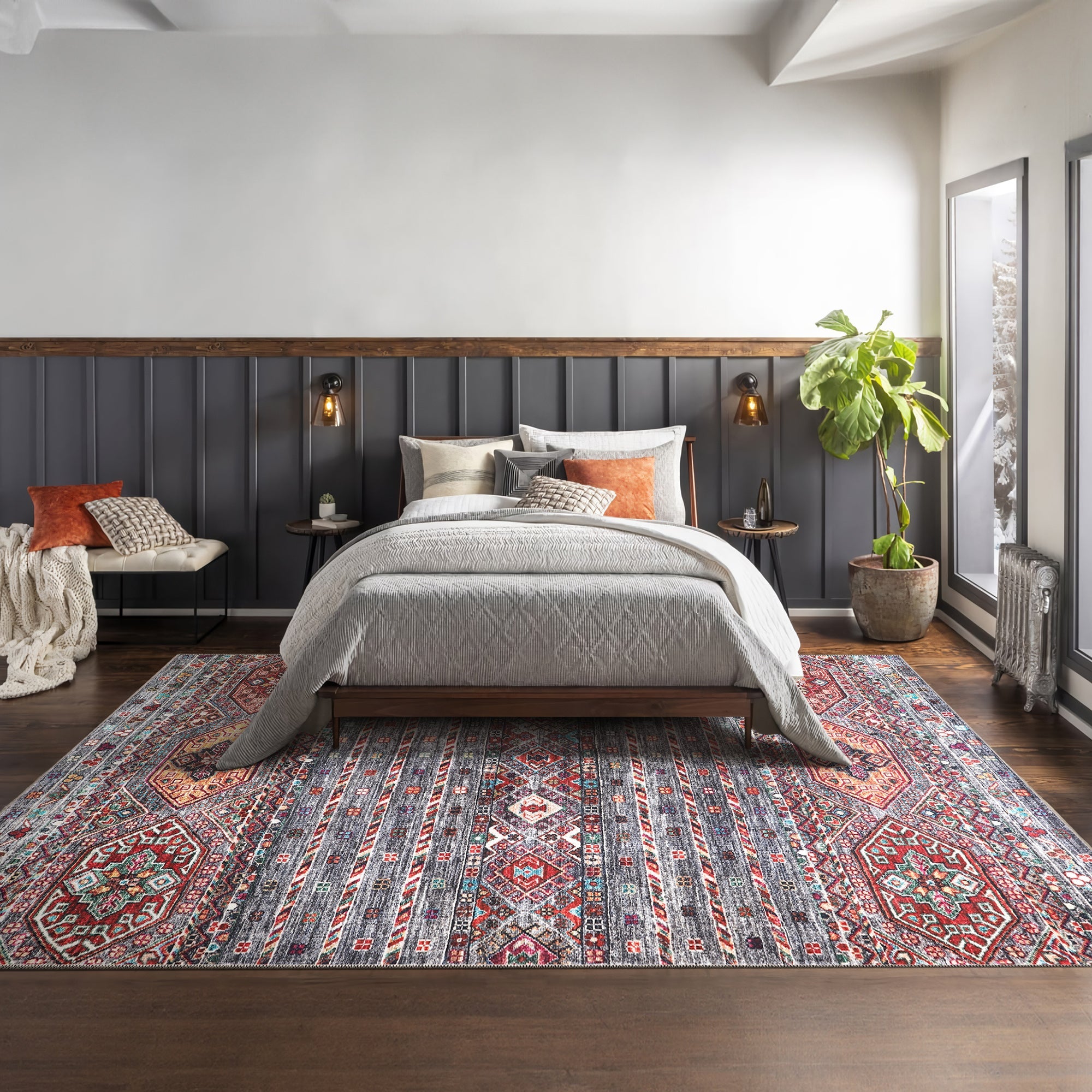 Netline Home Rugs Depot RW1002 – Machine Washable Multicolor Tribal Diamond Rug | Bohemian Kilim-Style Carpet for Living Room, Bedroom & Office