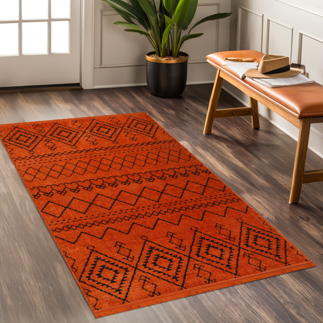 Netline Home Machine Washable Rug RW1801 – ORANGE Soft Chenille