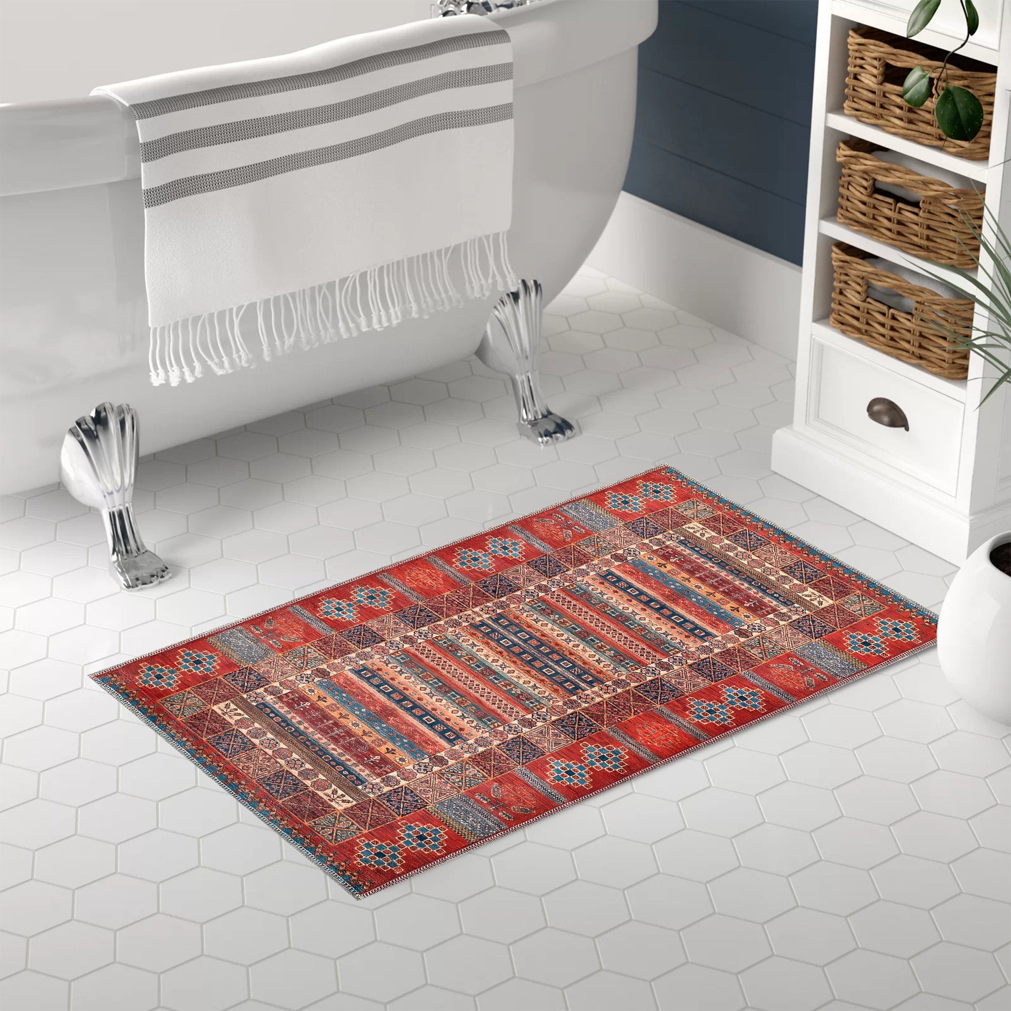 Netline Home Rugs Depot NH1316 – Machine Washable Caucasian Tribal Rug | Multicolor Striped Oriental Carpet for Living Room & Bedroom