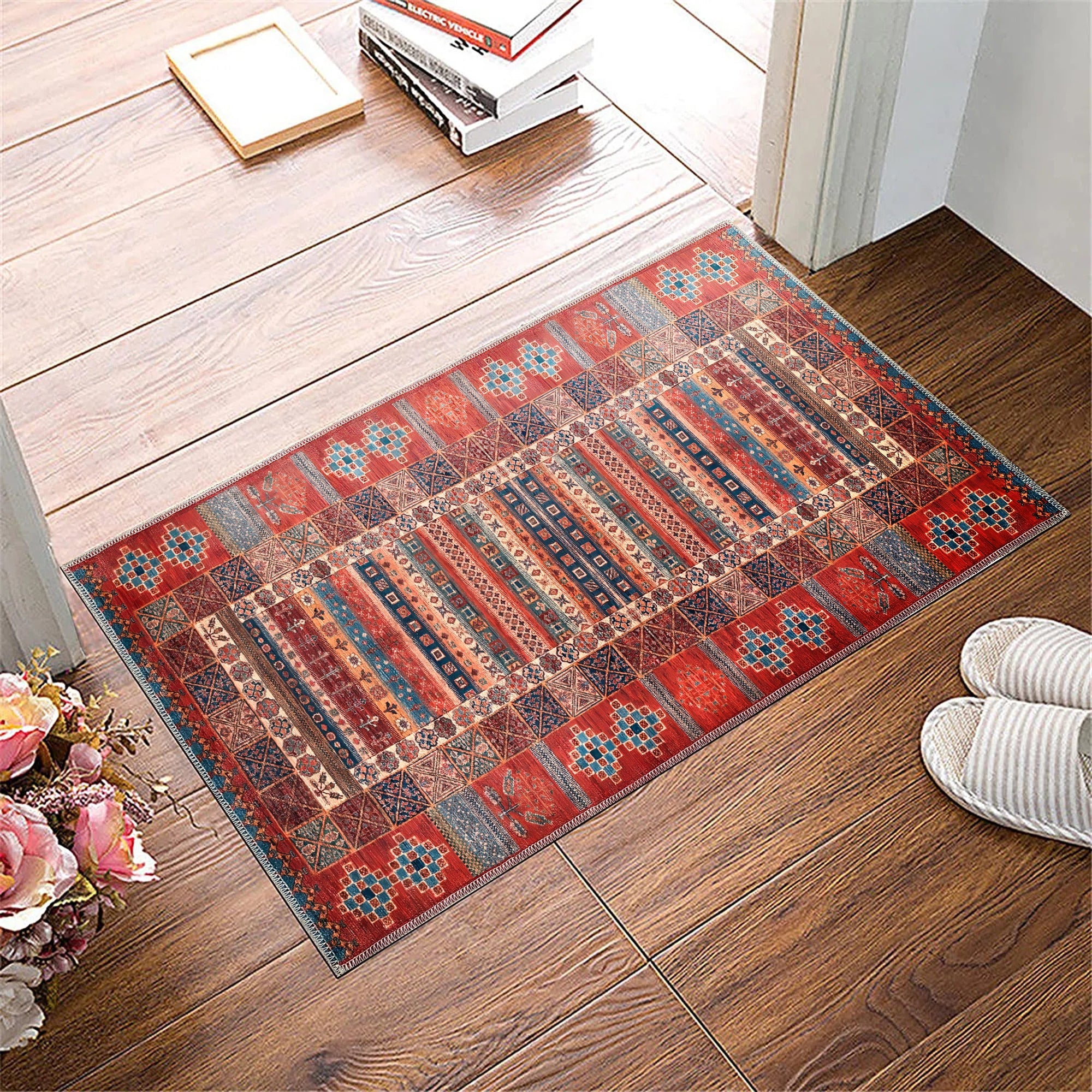 Netline Home Rugs Depot NH1316 – Machine Washable Caucasian Tribal Rug | Multicolor Striped Oriental Carpet for Living Room & Bedroom