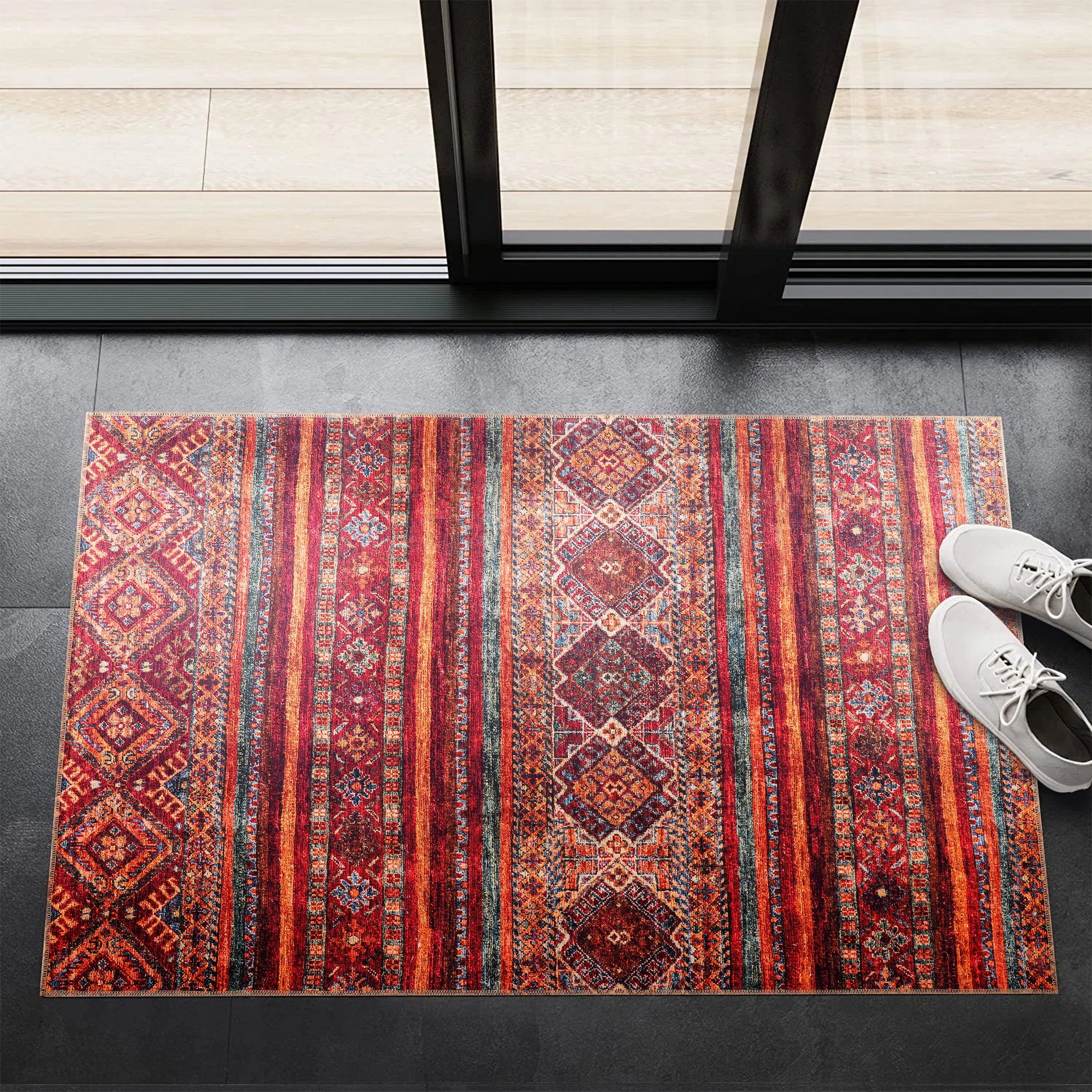 Netline Home Rugs Depot NL1007 – Machine Washable Tribal Diamond Rug | Multicolor Striped Kilim-Inspired Carpet for Living Room, Bedroom & Dining