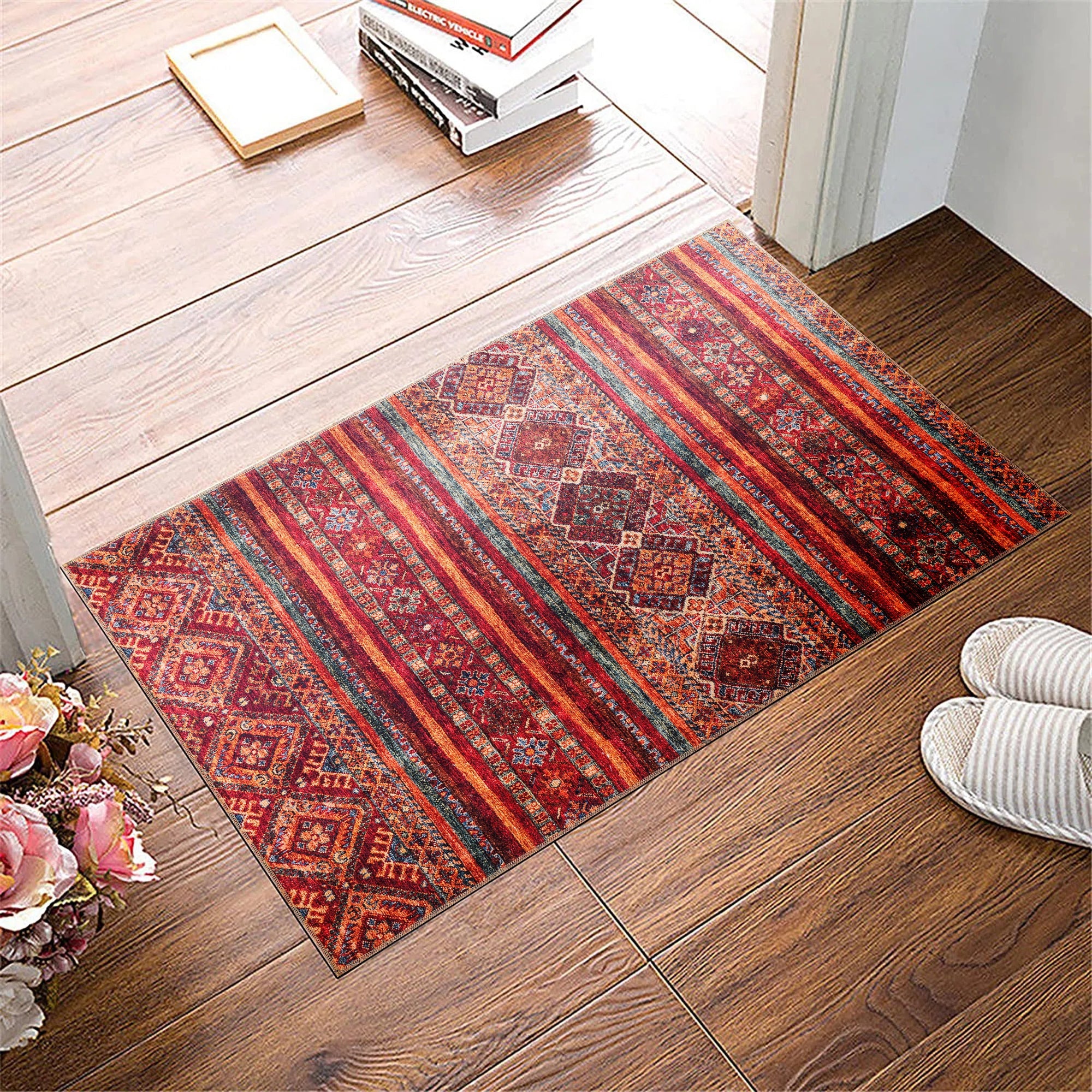 Netline Home Rugs Depot NL1007 – Machine Washable Tribal Diamond Rug | Multicolor Striped Kilim-Inspired Carpet for Living Room, Bedroom & Dining