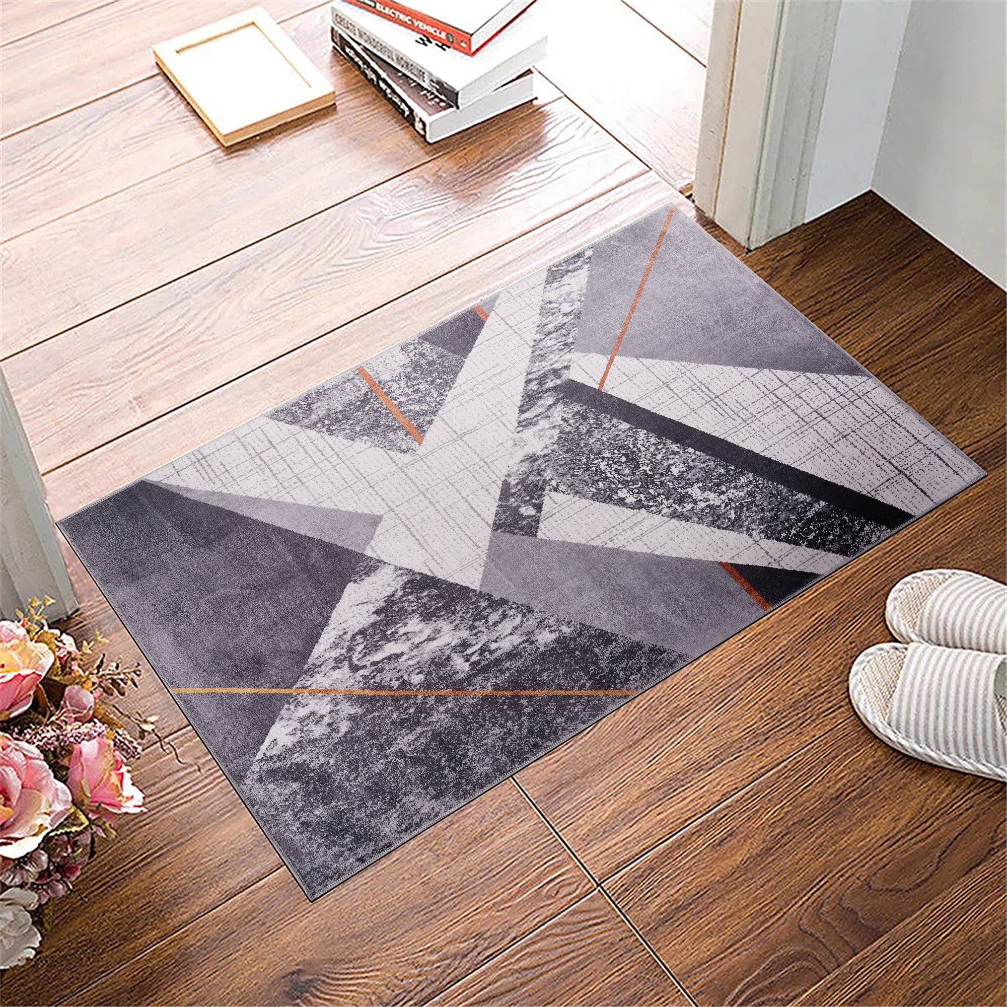 Netline Home Rugs Depot Bohemian Grey Striped Washable Rug Design NL1005