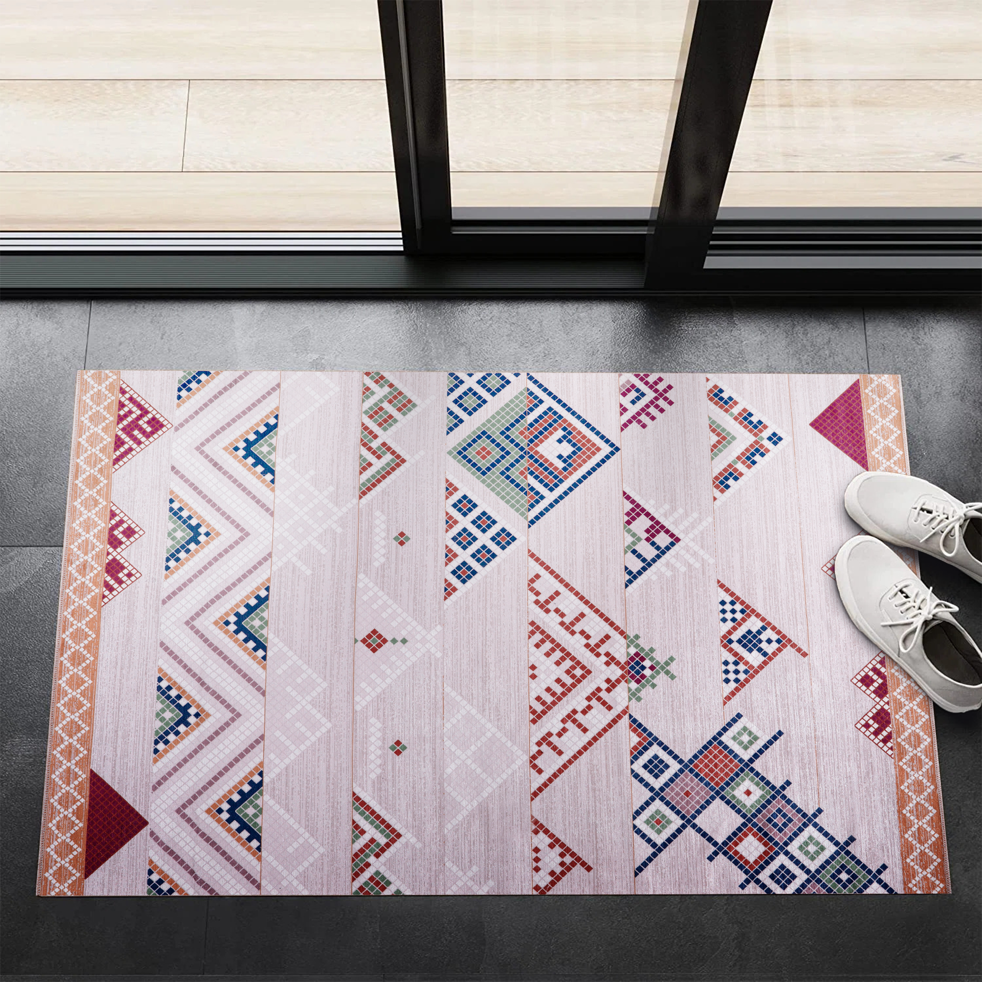 Netline Home Rugs Depot - Bohemian Grey Striped Washable Rug, Design NL1002