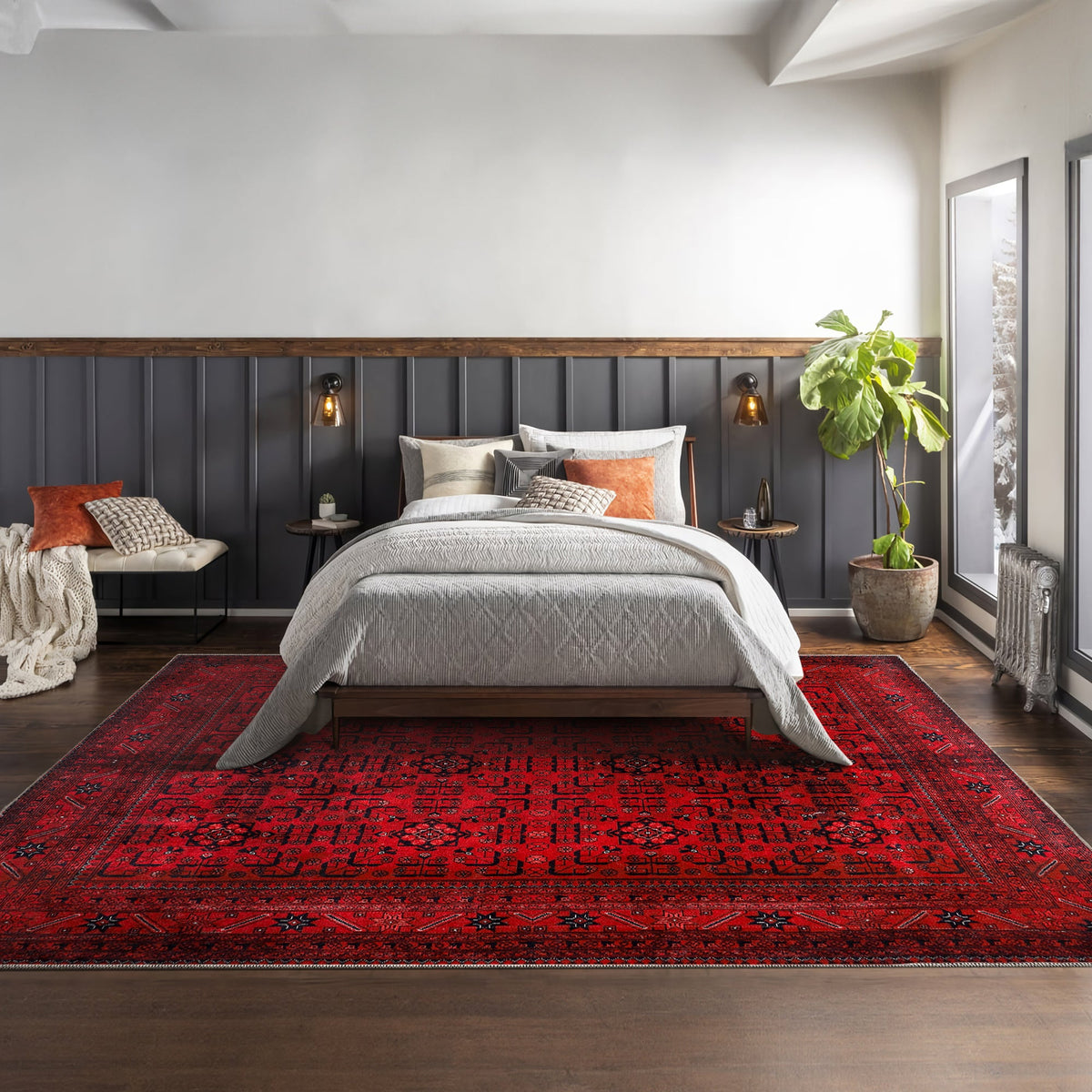 RW1001 washable area rug in a modern bedroom
