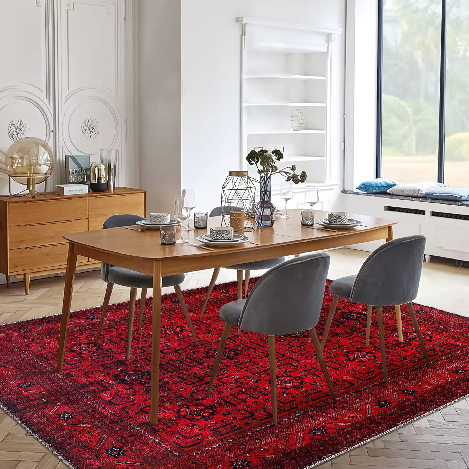 RW1001 washable area rug in a modern dining room