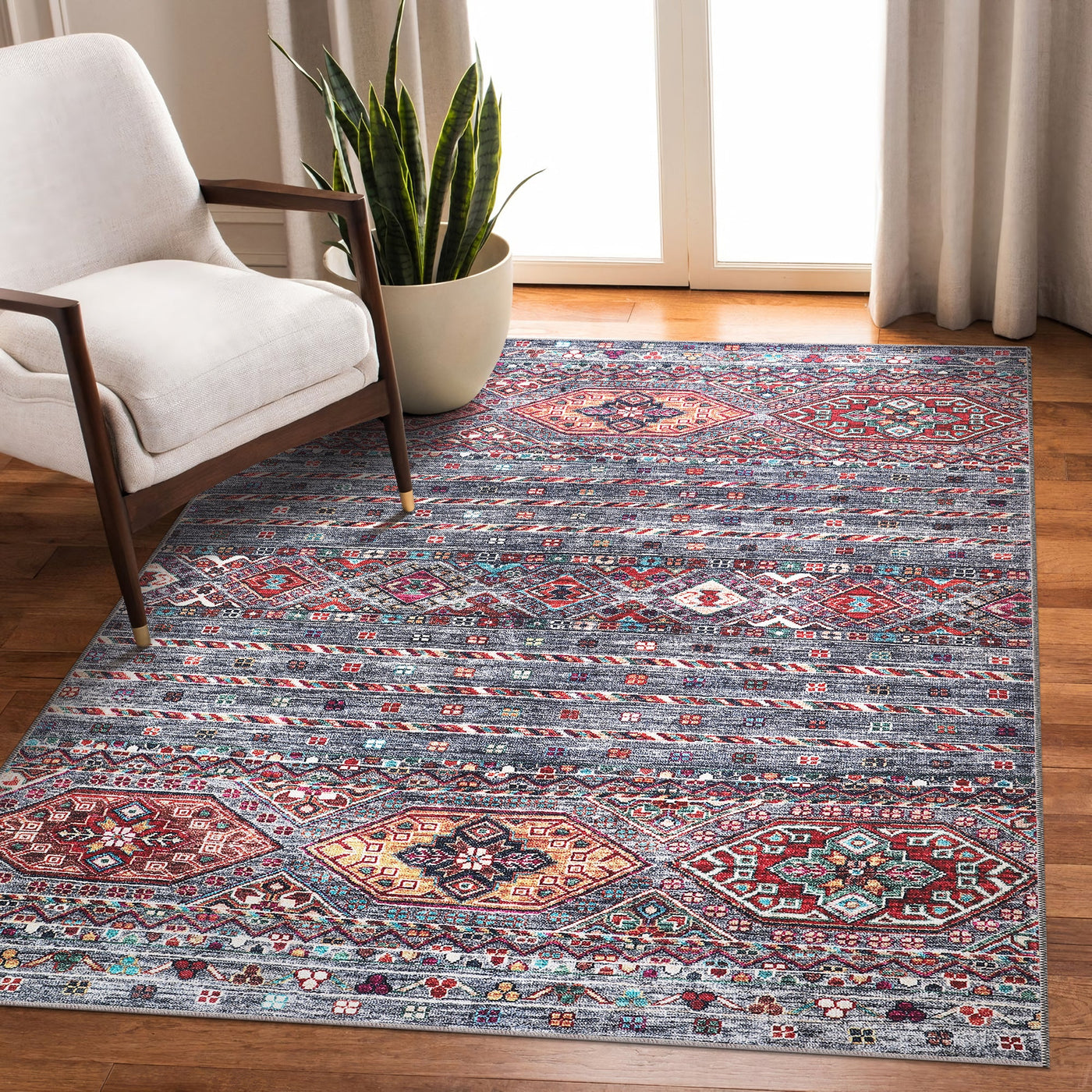 RW1002 washable chenille area rug in a modern living room
