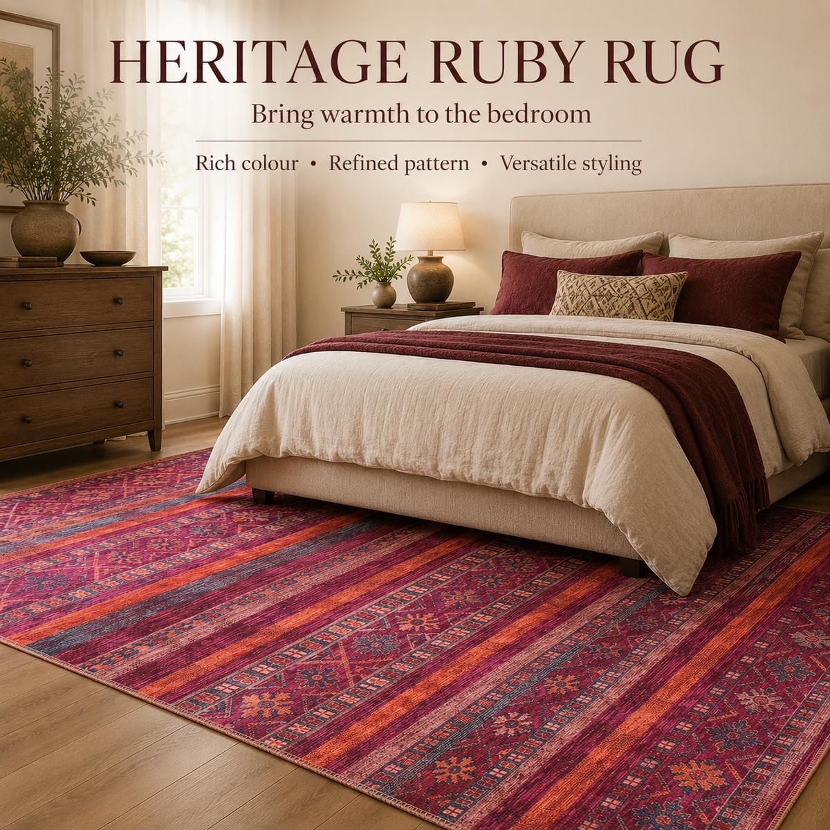 RW1322B washable chenille area rug, room scene