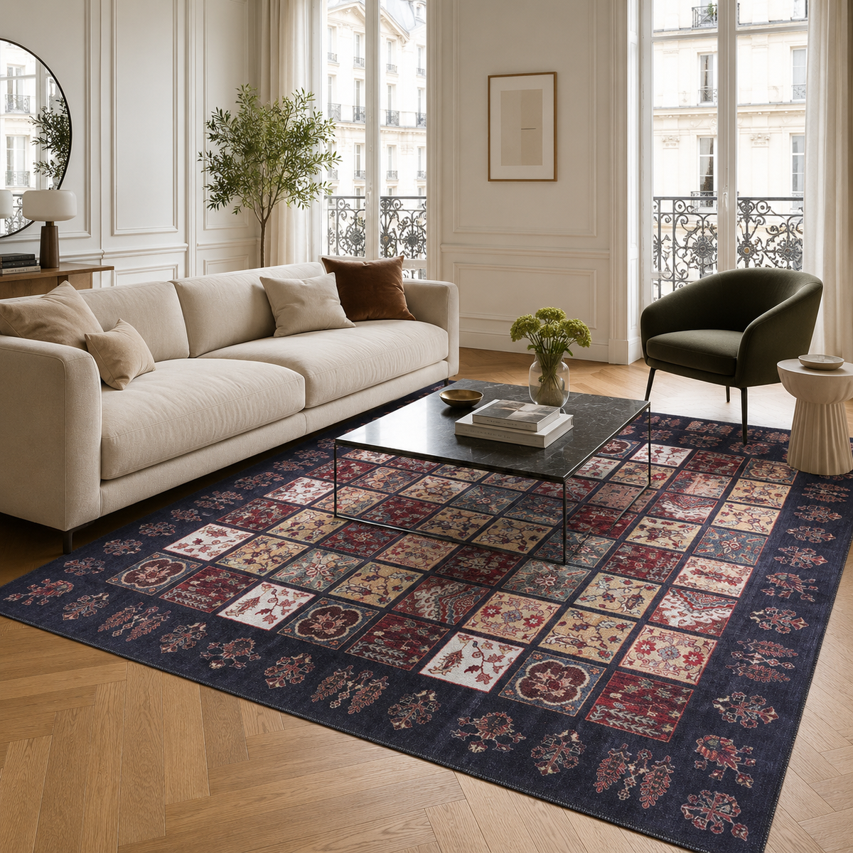 Crafted Heritage Burgundy Washable Rug by Netline Home