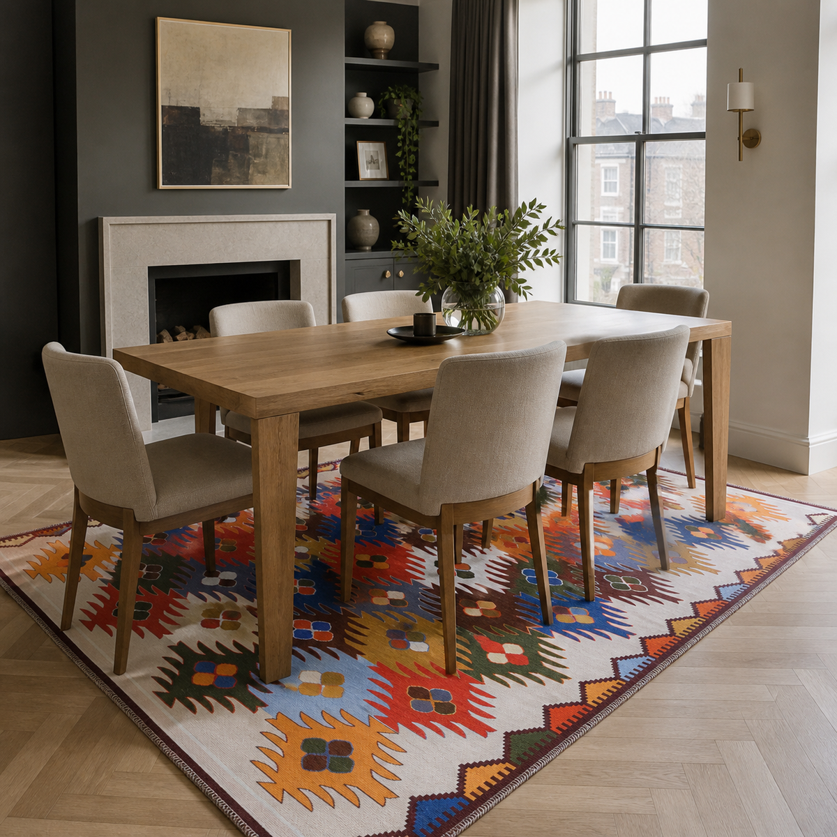RW303 washable chenille area rug, room scene