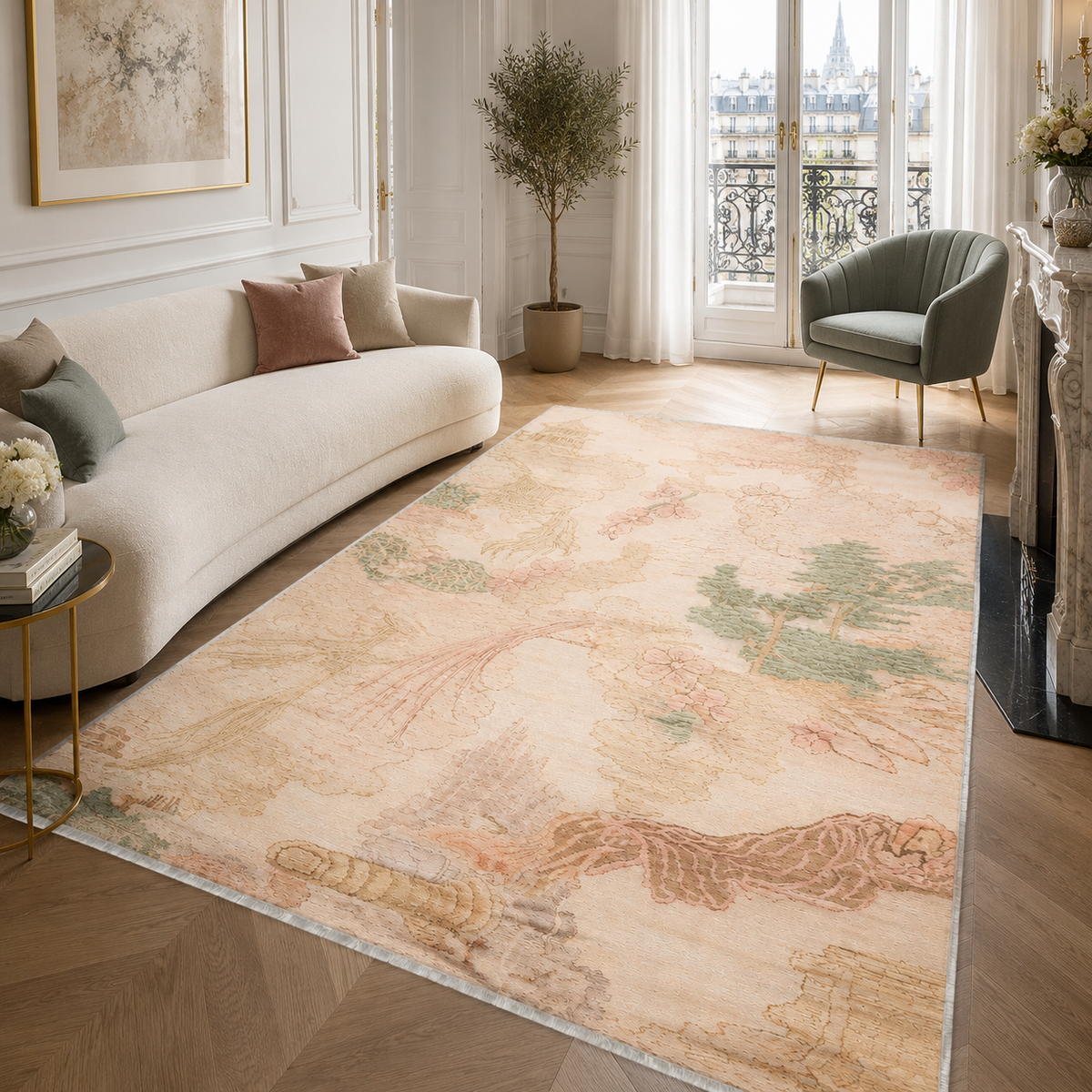 RW3037 washable chenille area rug, room scene