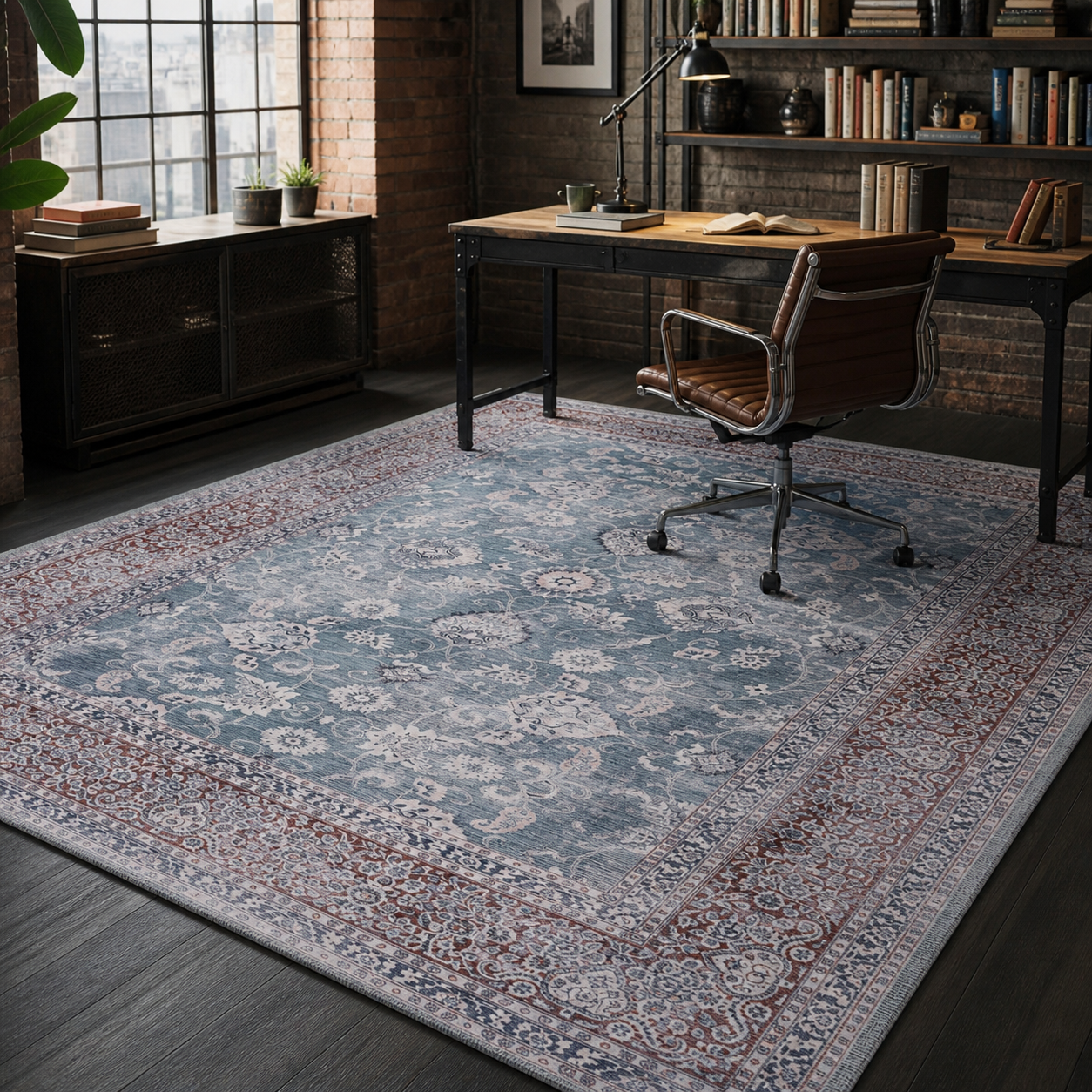 RWDV1009 washable chenille area rug, room scene