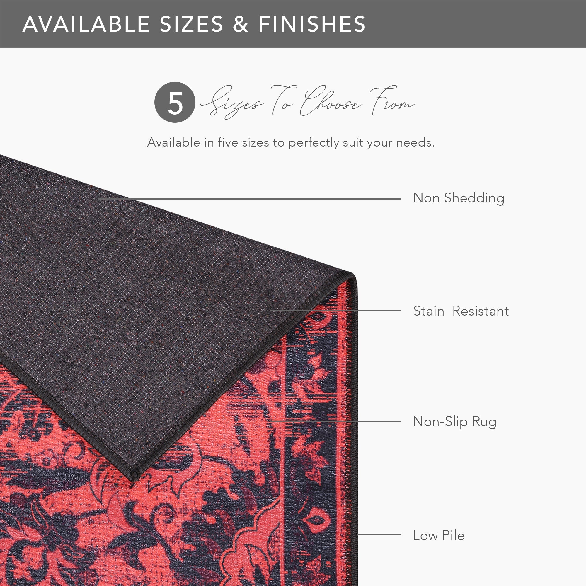 Netline Home Rugs Depot RW1010 – Machine Washable Red Vintage Floral Rug | Damask-Inspired Oriental Carpet for Living Room, Bedroom & Dining