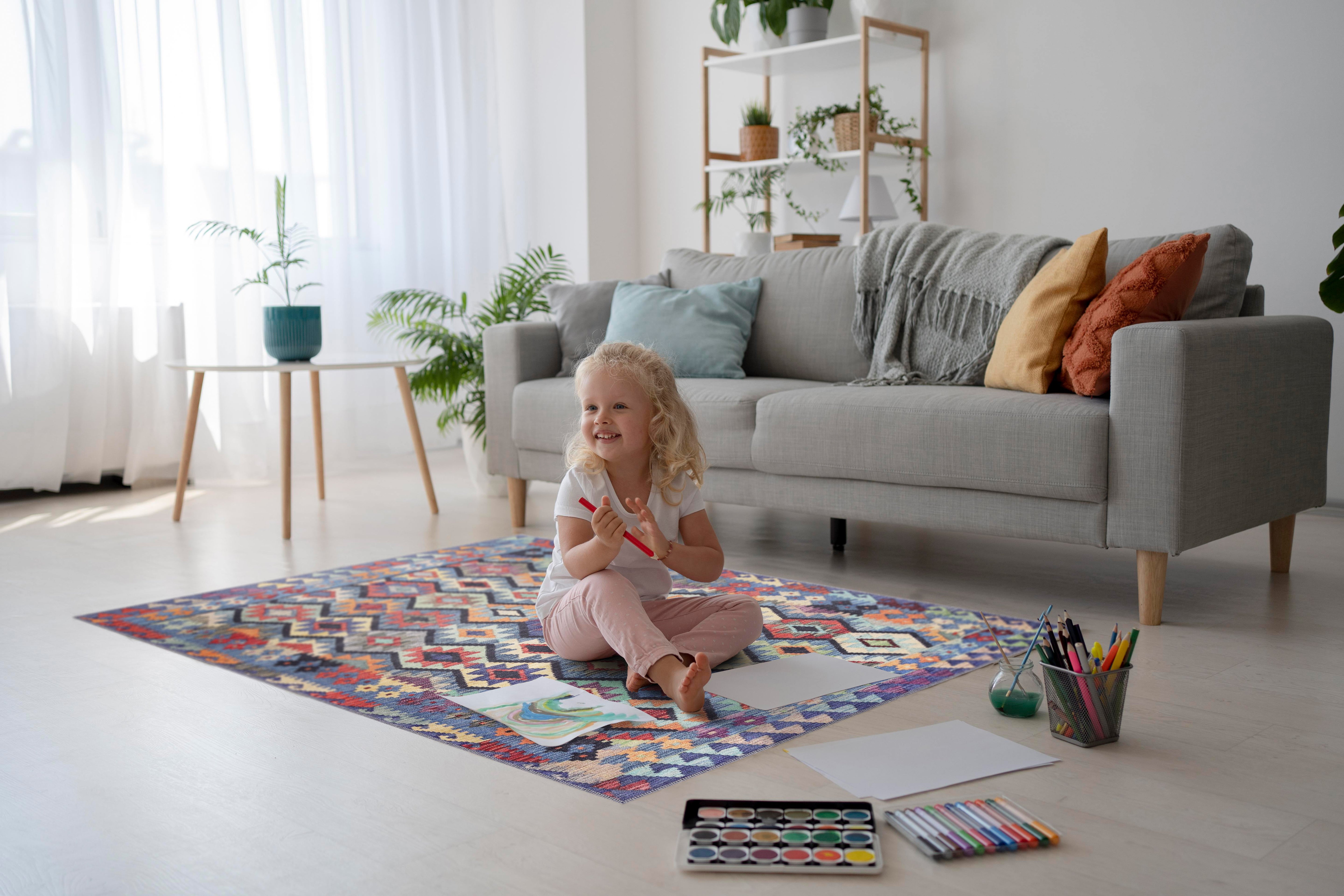 Netline Home Rugs Depot – Kilim Tribal Geometric Multicolor Rug | Machine Washable Chenille Rug with Non-Slip Cotton Backing (Copy)