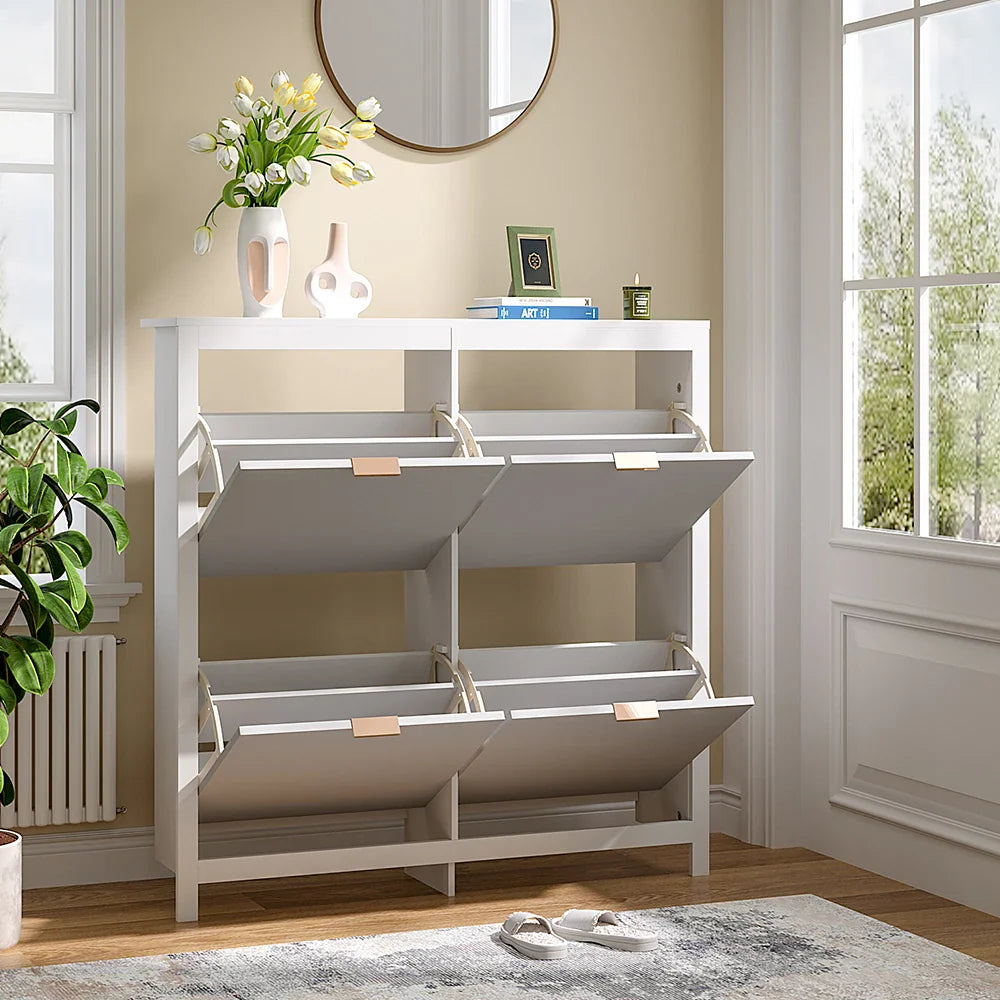 4-Shelf Drop-Front Wooden Shoe Cabinet
