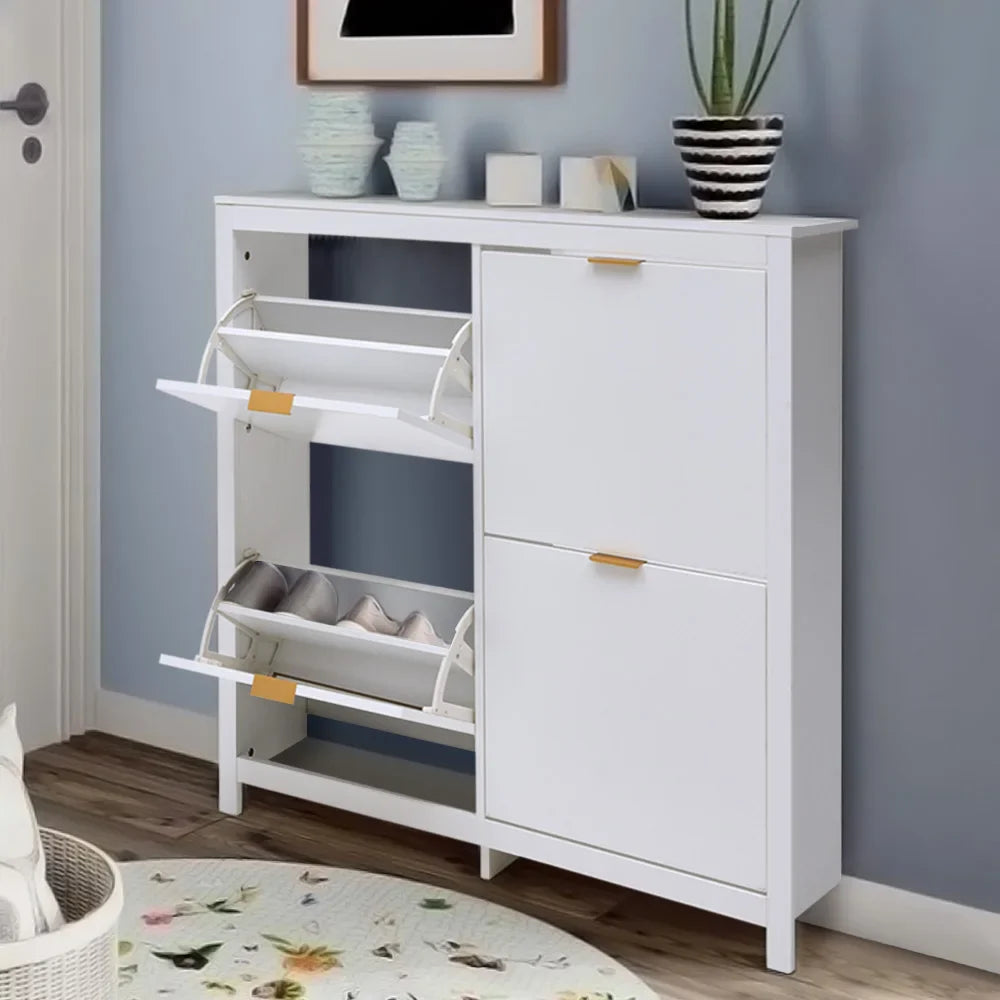 4-Shelf Drop-Front Wooden Shoe Cabinet