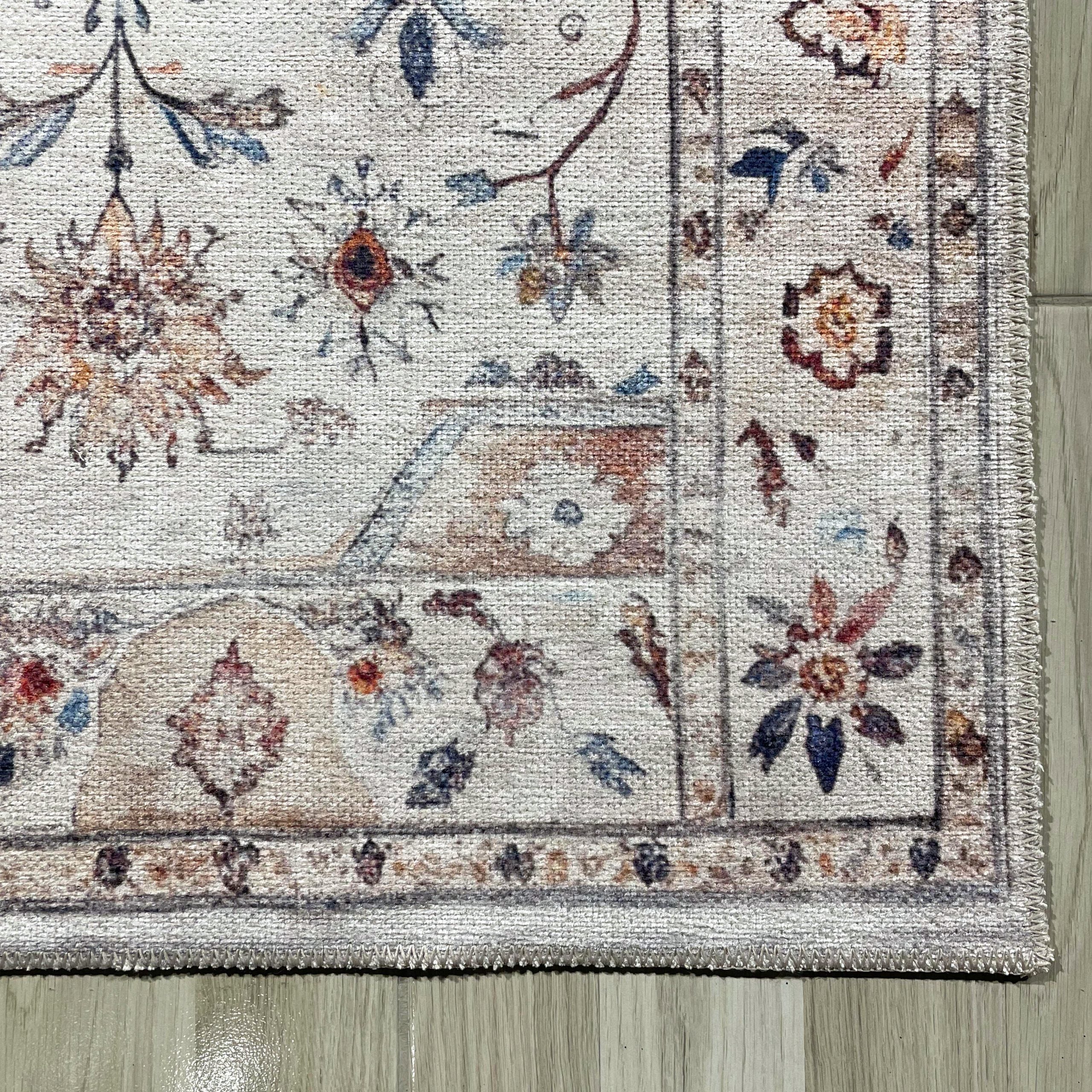 Netline Home Cream White Classic Modern Machine Washable Chenille Rug Design T04 - Detailed Photoshoot - Netline Home
