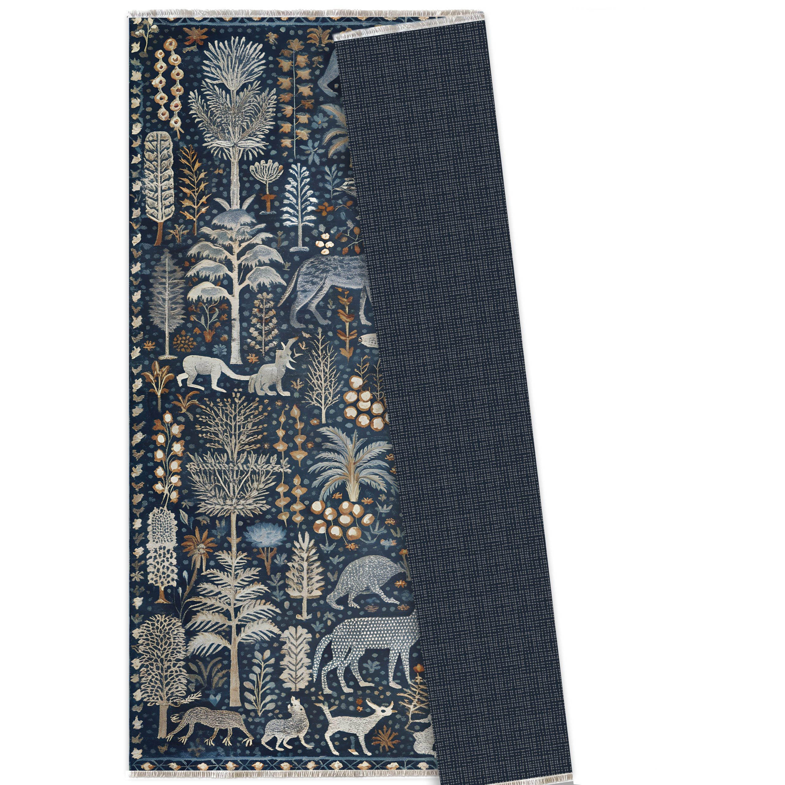 Netline Home Blue Navy Ethnic Machine Washable Chenille Rug Design NH7005 - Gallery Image 6 - Netline Home