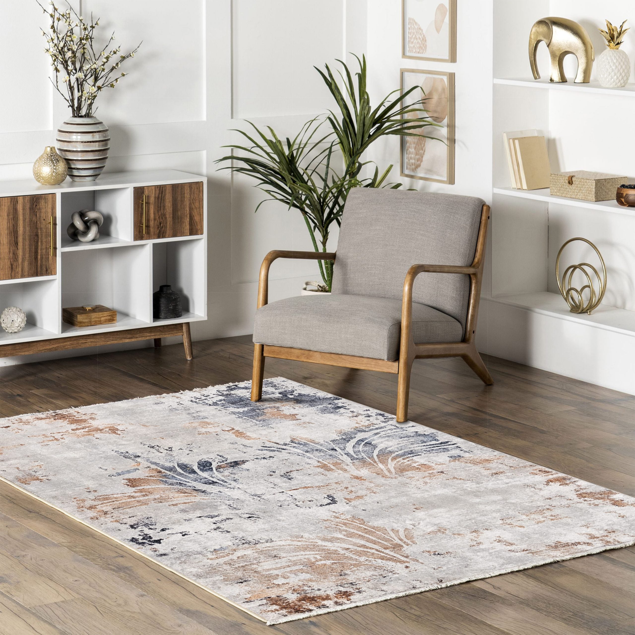 Netline Home Blue Navy Mink Brown Modern Machine Washable Chenille Rug Design T19 - Gallery Image 7 - Netline Home