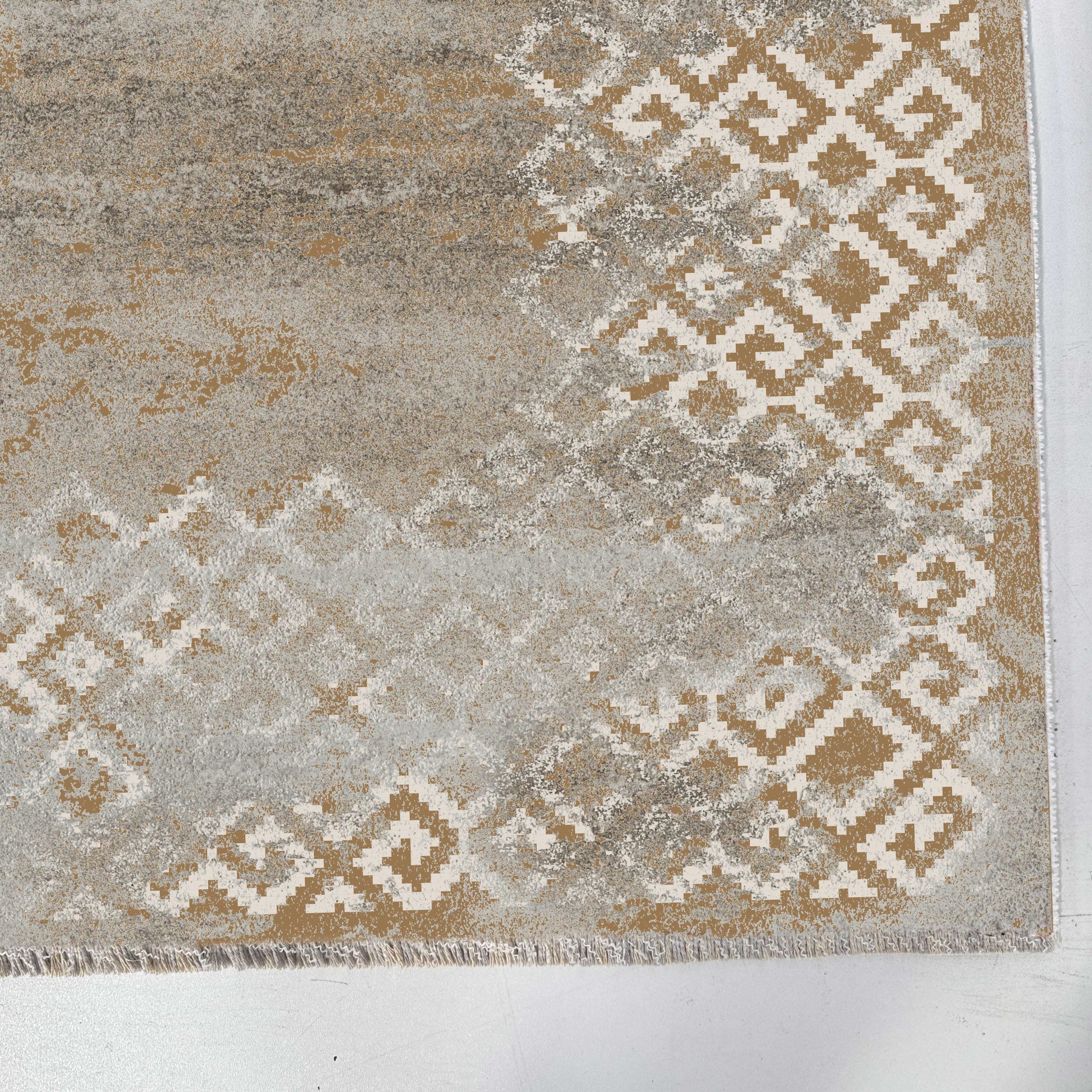 Netline Home Yellow Gold Geometric Modern Kitchen Machine Washable Chenille Rug Design NH7163 - Gallery Image 3 - Netline Home