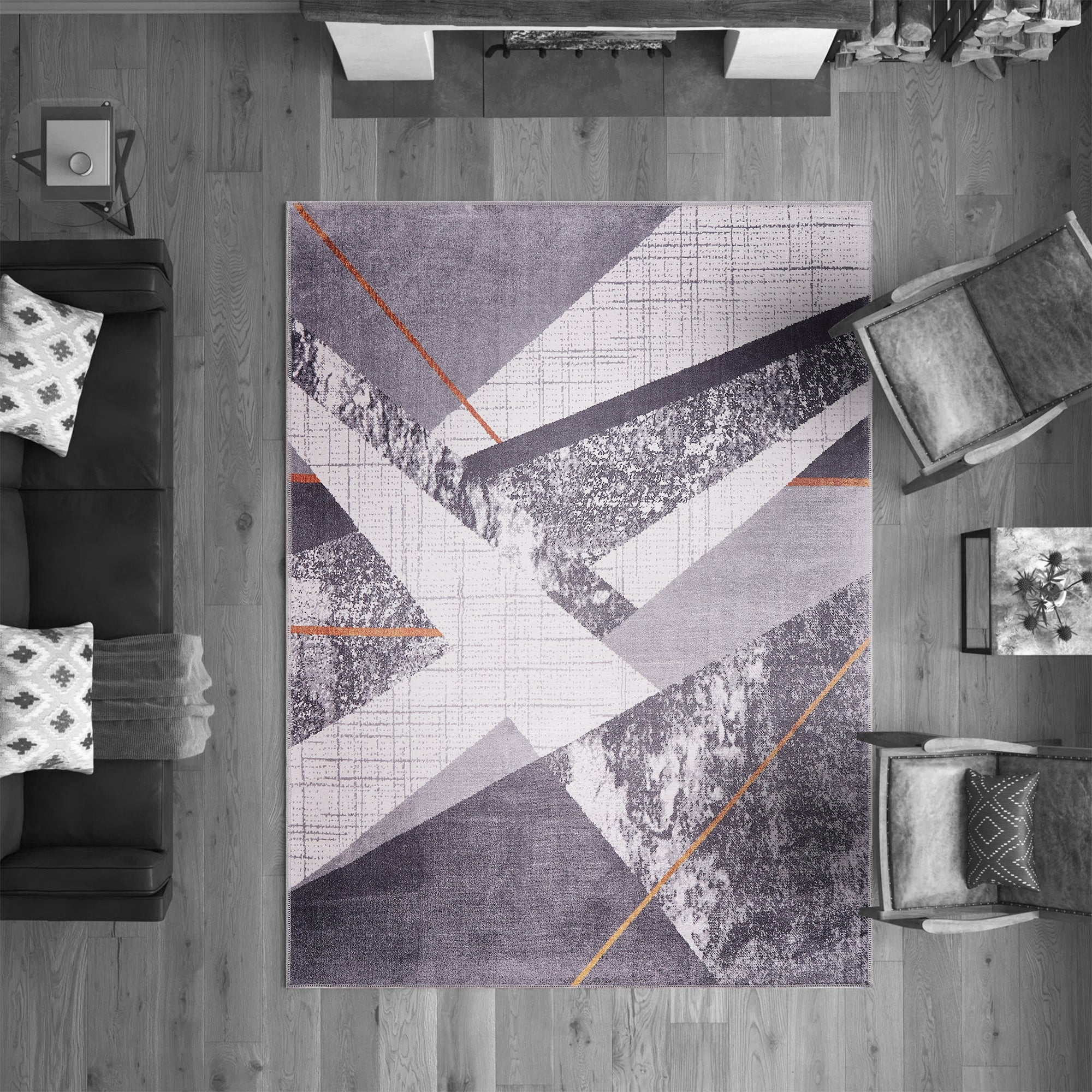 Netline Home Rugs Depot Bohemian Grey Striped Washable Rug Design NL1005