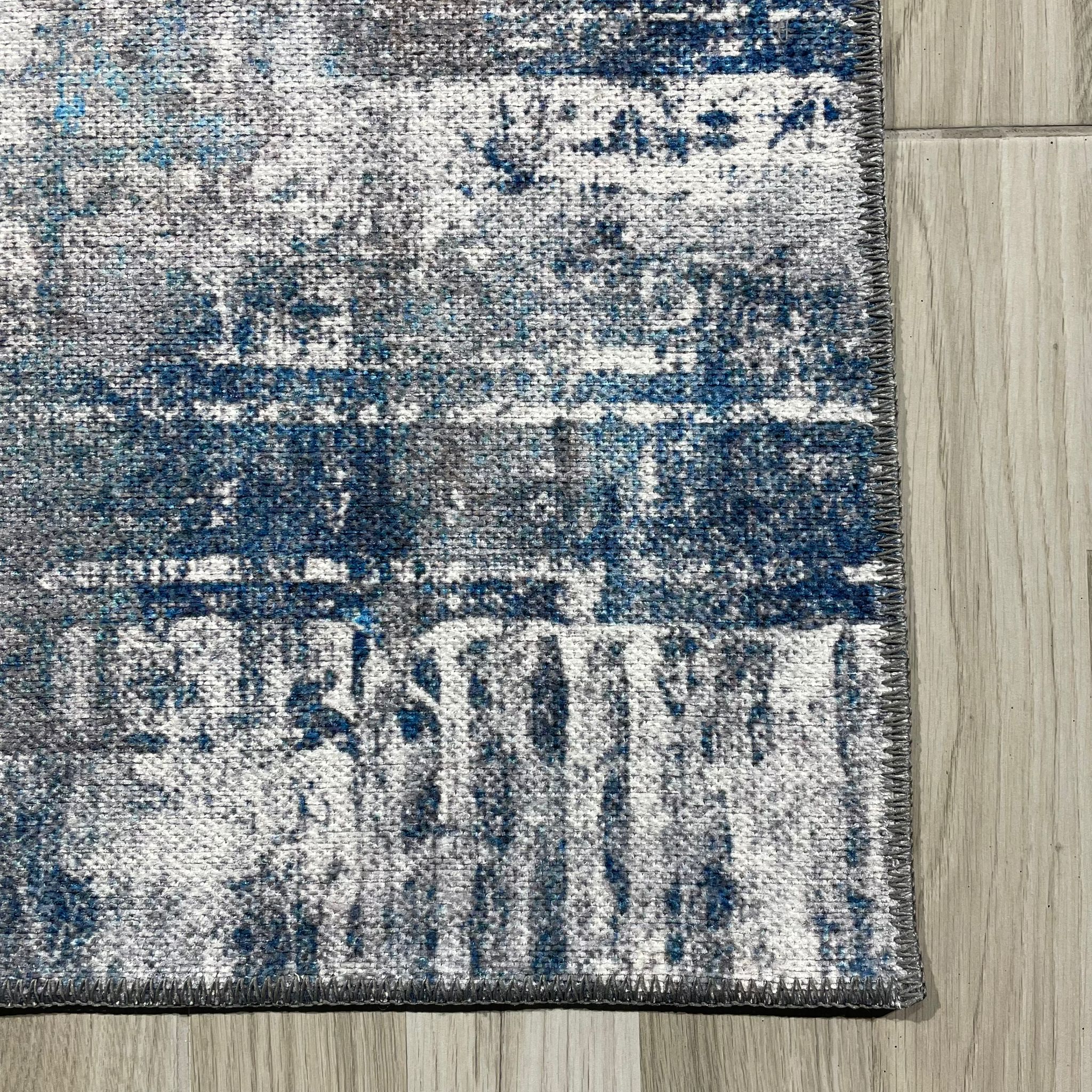 Netline Home Gray Silver Blue Navy Modern Machine Washable Chenille Rug Design T01 - Detailed Photoshoot - Netline Home