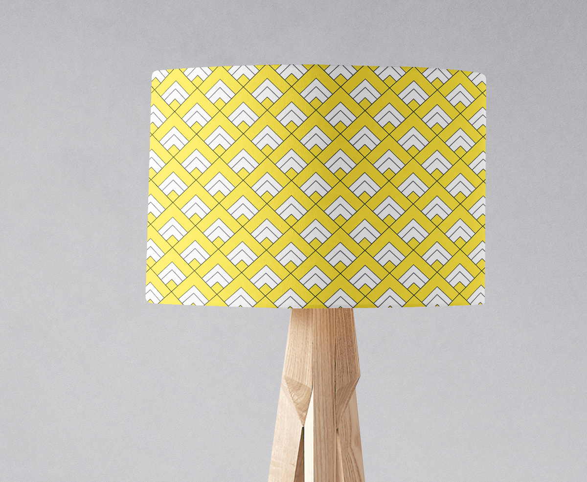 Yellow and White Geometric Tiles Design Lampshade – Ceiling & Table Compatible