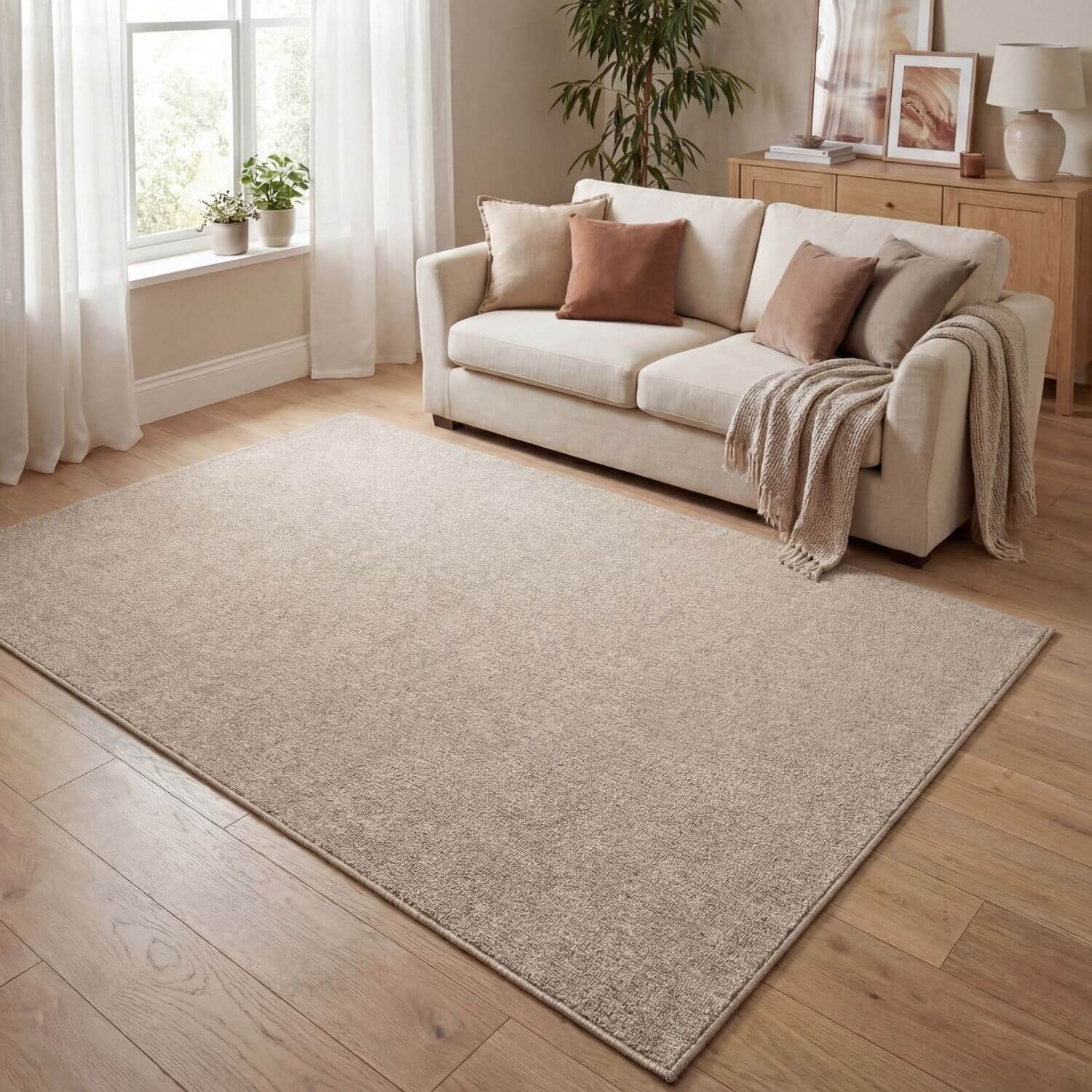 Flex Beige Low Pile Solid Rug