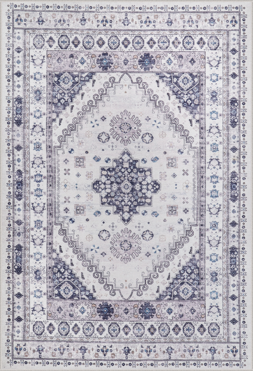 Beige floral washable rug from Netline Home, modern non-slip design, ideal for living rooms, machine washable and durable.