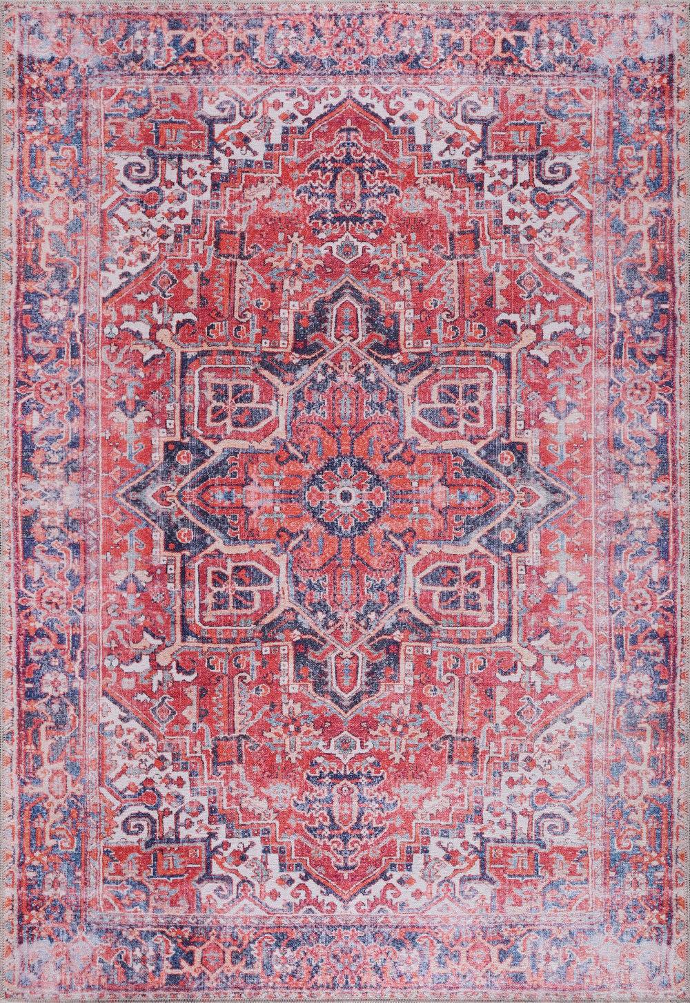 Blue traditional medallion washable rug by Netline Home, non-slip design, ideal for living room decor.