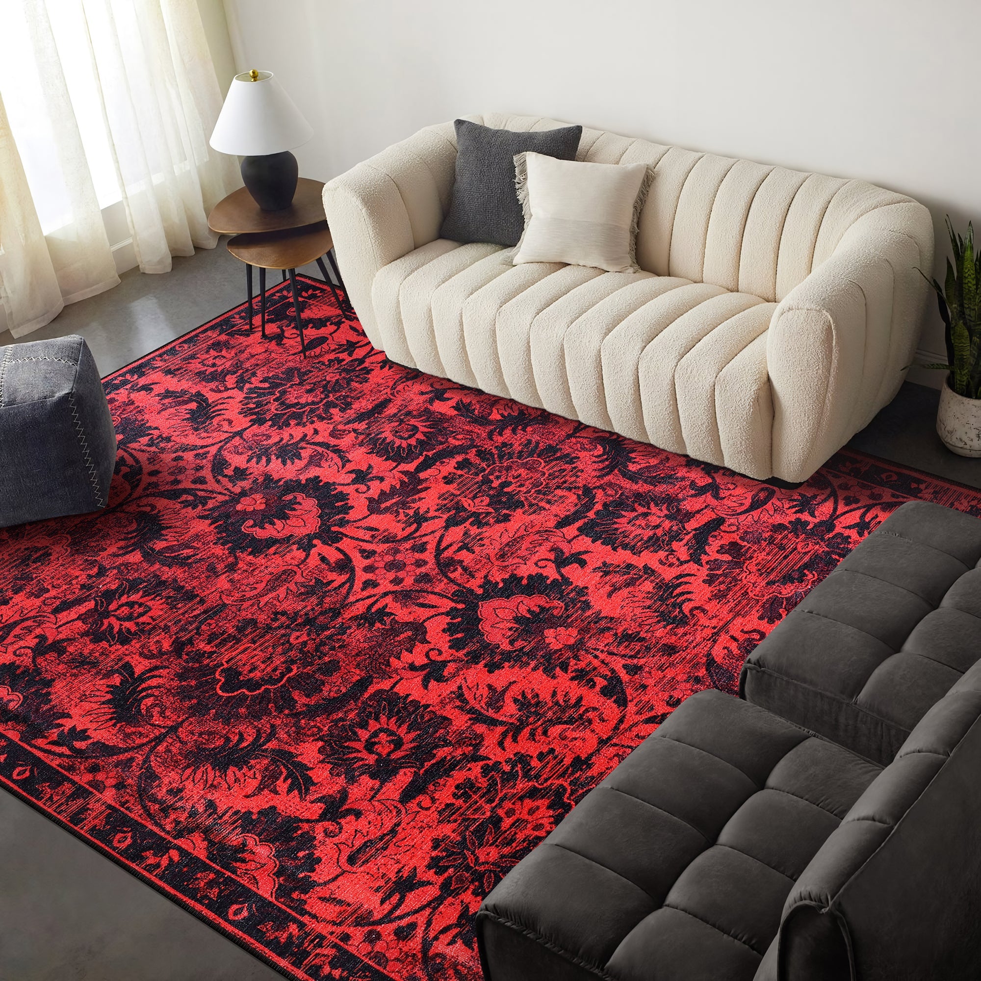 Netline Home Rugs Depot RW1010 – Machine Washable Red Vintage Floral Rug | Damask-Inspired Oriental Carpet for Living Room, Bedroom & Dining