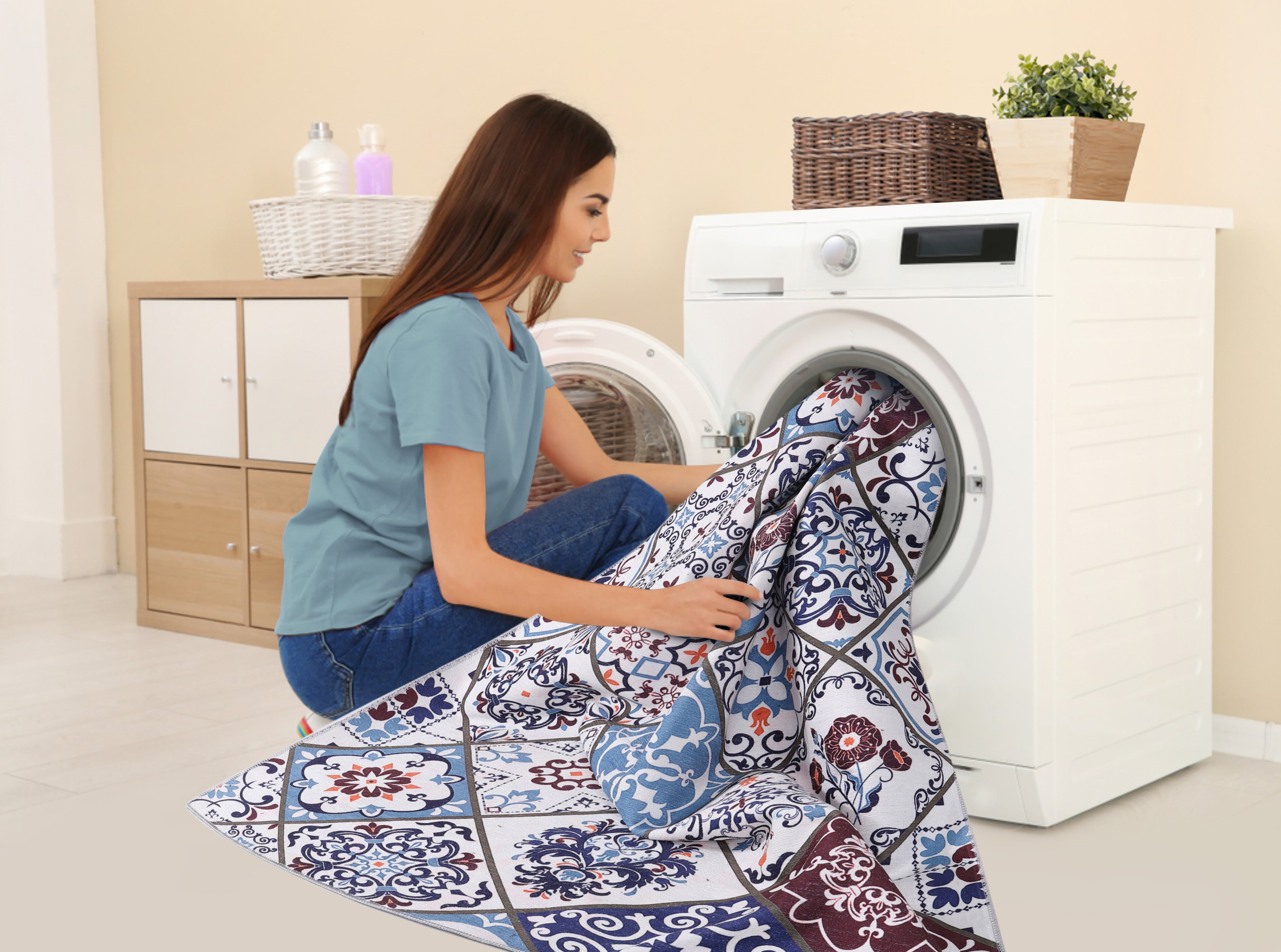 Netline Home Rugs Depot Modern Beige Floral Washable Rug Design 4002