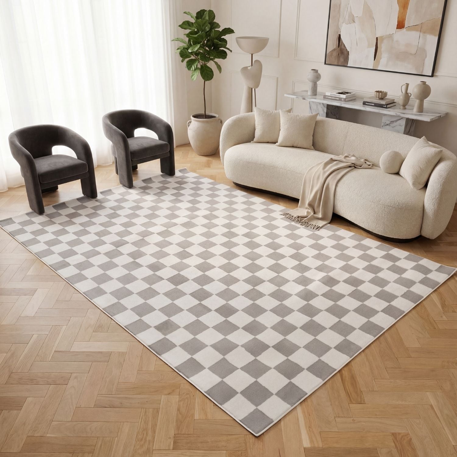 Loft Checkerboard Grey Rug
