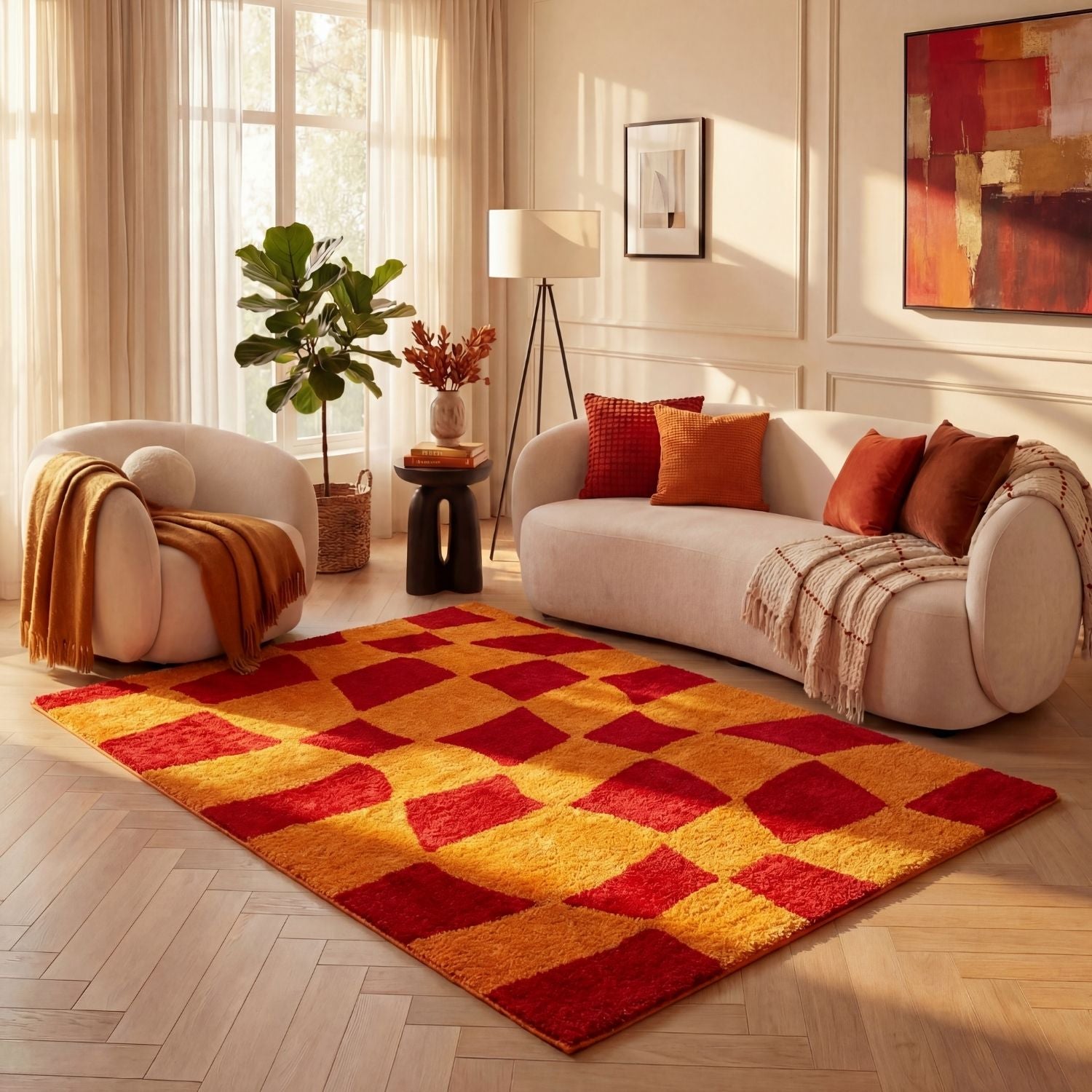 Joli Checkered Red & Orange Rug