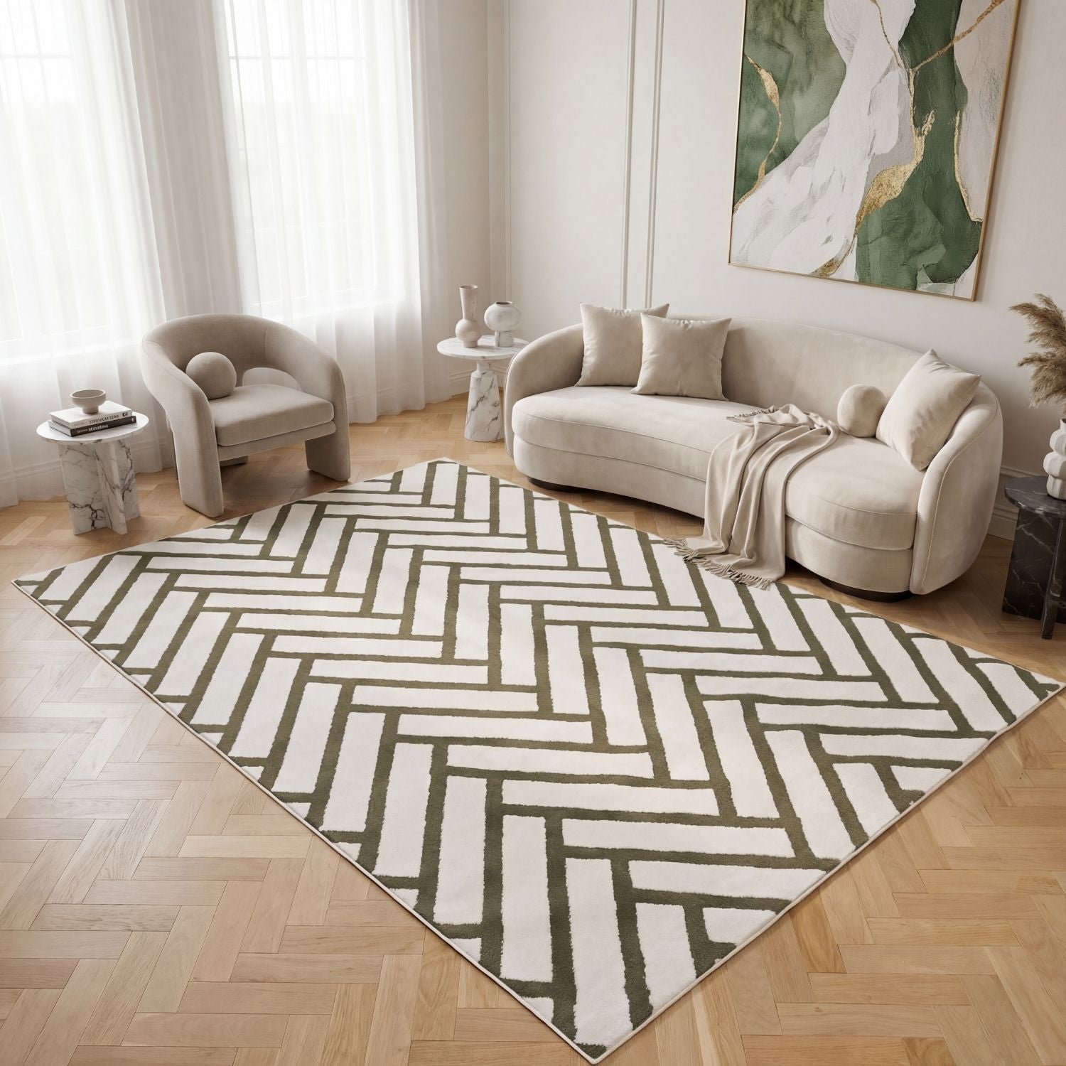 Loft Chevron Green Rug