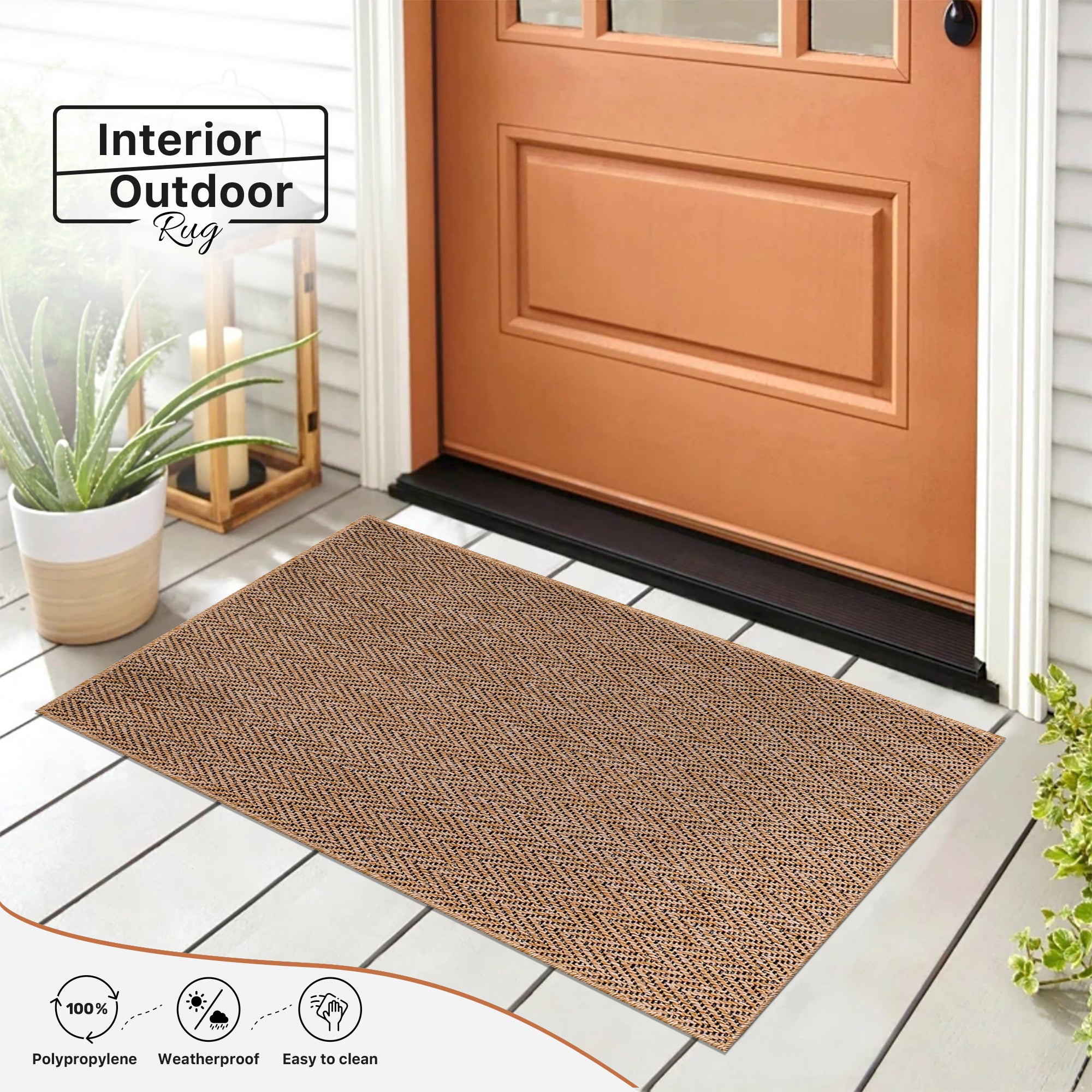 Netline Home Herringbone Natural Jute-Effect Rug – Indoor Outdoor Area Carpet, Non-Slip, Washable, Low-Pile, Beige Woven Look