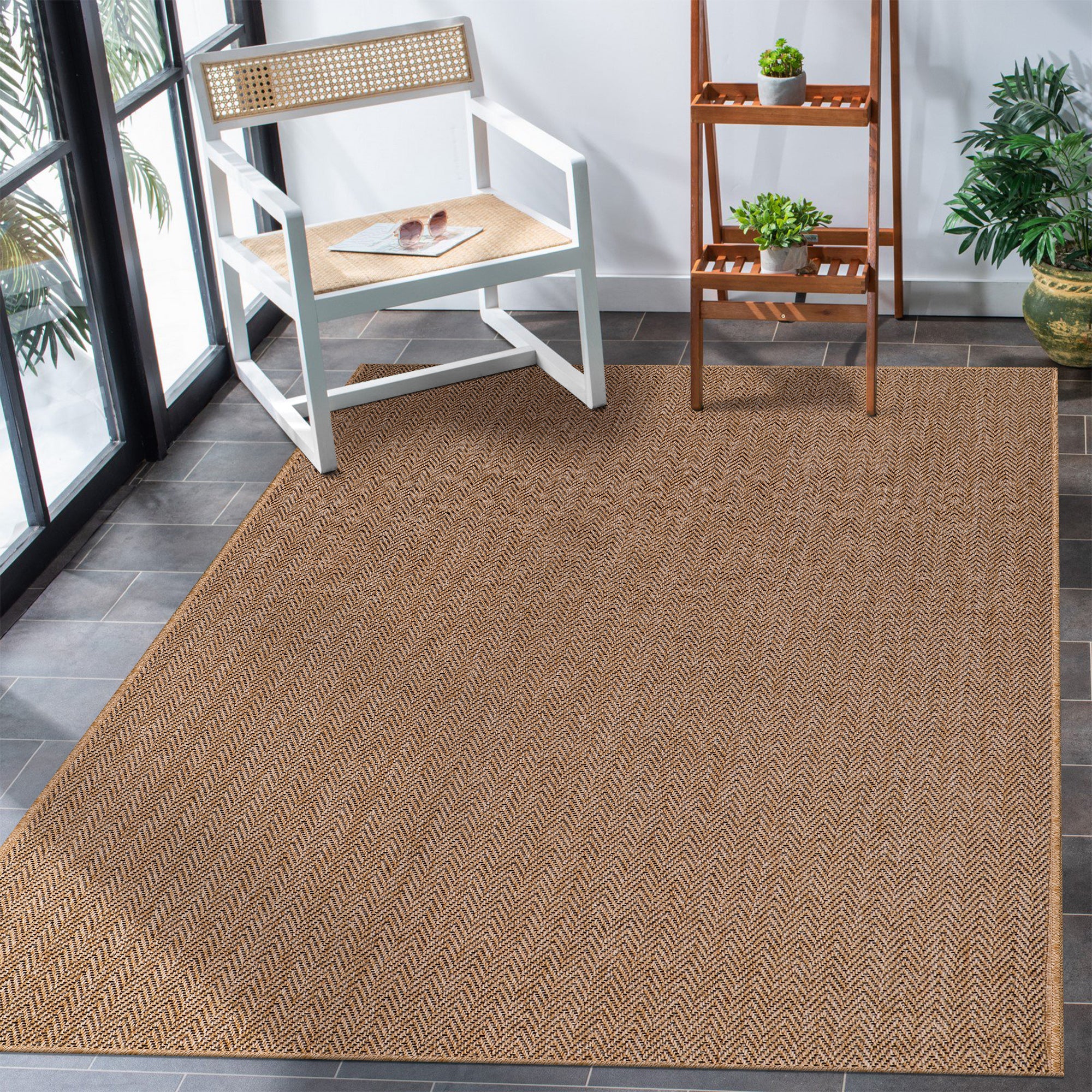 Netline Home Herringbone Natural Jute-Effect Rug – Indoor Outdoor Area Carpet, Non-Slip, Washable, Low-Pile, Beige Woven Look