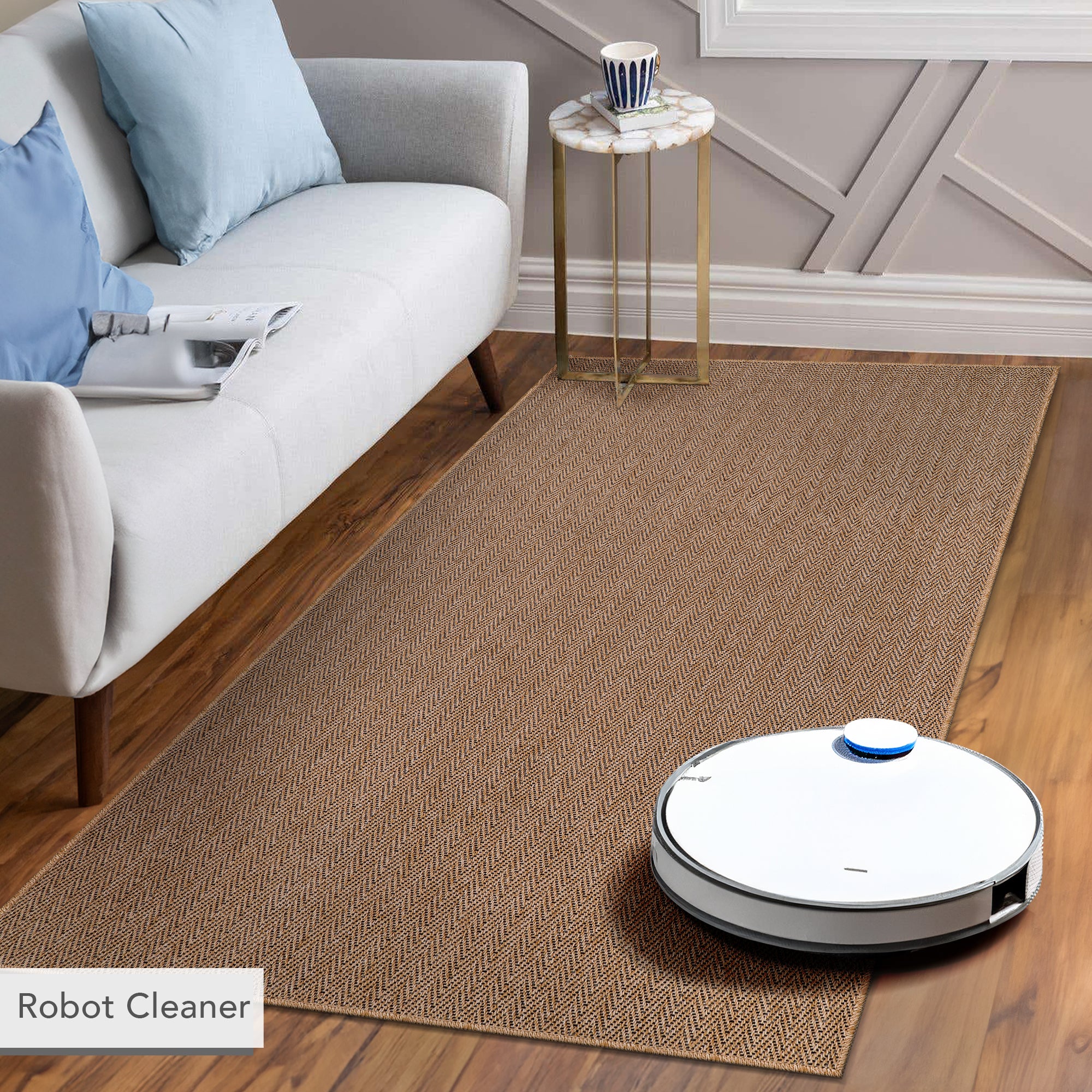 Netline Home Herringbone Natural Jute-Effect Rug – Indoor Outdoor Area Carpet, Non-Slip, Washable, Low-Pile, Beige Woven Look