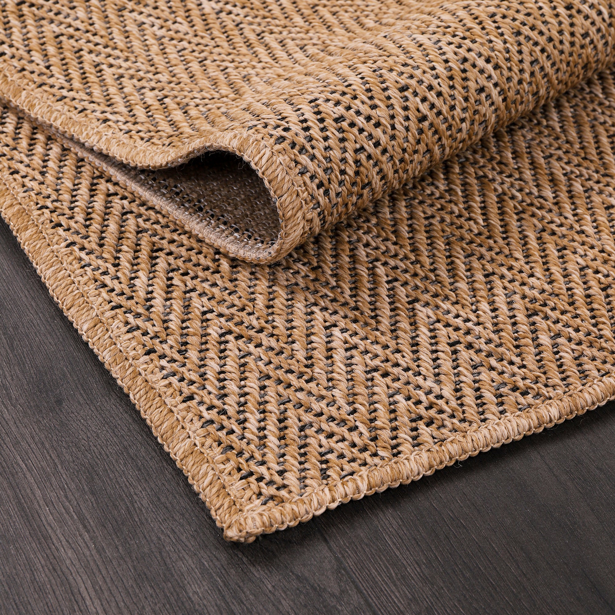 Netline Home Herringbone Natural Jute-Effect Rug – Indoor Outdoor Area Carpet, Non-Slip, Washable, Low-Pile, Beige Woven Look