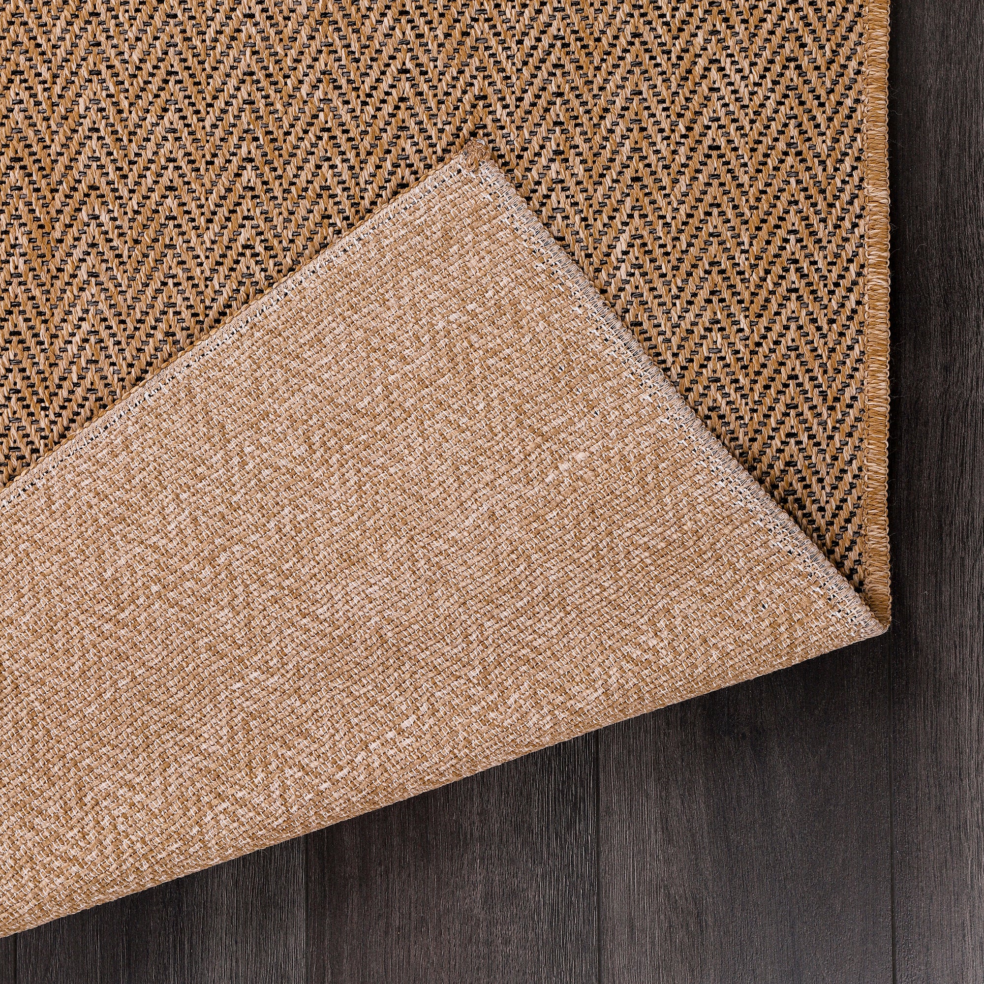 Netline Home Herringbone Natural Jute-Effect Rug – Indoor Outdoor Area Carpet, Non-Slip, Washable, Low-Pile, Beige Woven Look