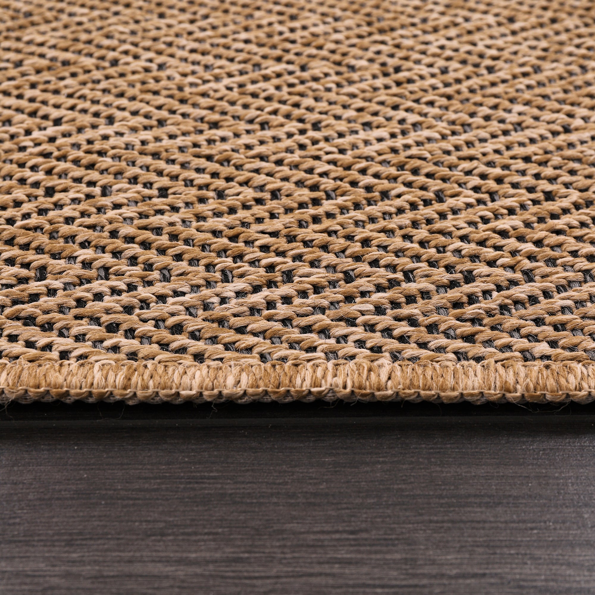 Netline Home Herringbone Natural Jute-Effect Rug – Indoor Outdoor Area Carpet, Non-Slip, Washable, Low-Pile, Beige Woven Look