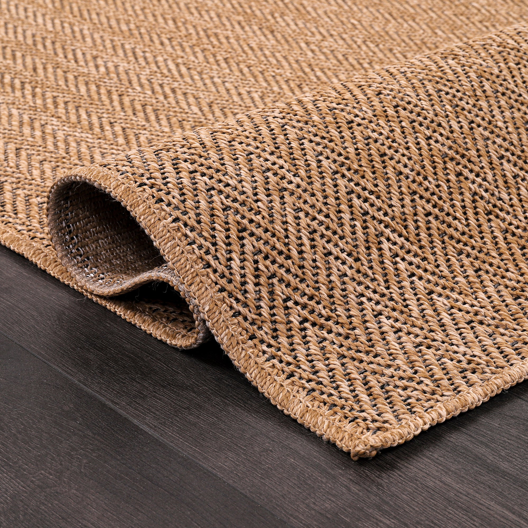 Netline Home Herringbone Natural Jute-Effect Rug – Indoor Outdoor Area Carpet, Non-Slip, Washable, Low-Pile, Beige Woven Look