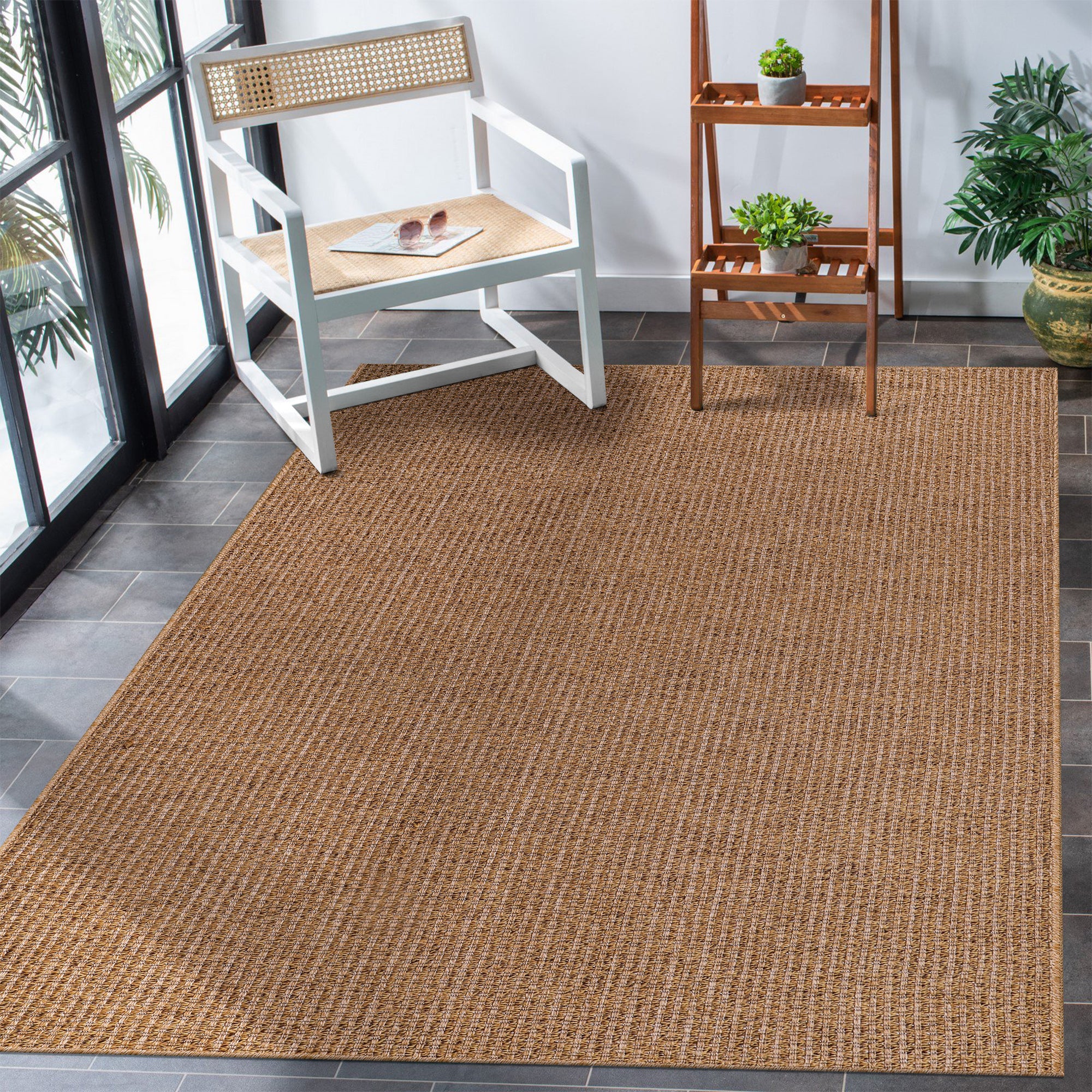Netline Home Basket Weave Jute-Effect Rug – Outdoor & Indoor Durable Carpet, Non-Slip Backing, Weatherproof, Washable Woven Texture