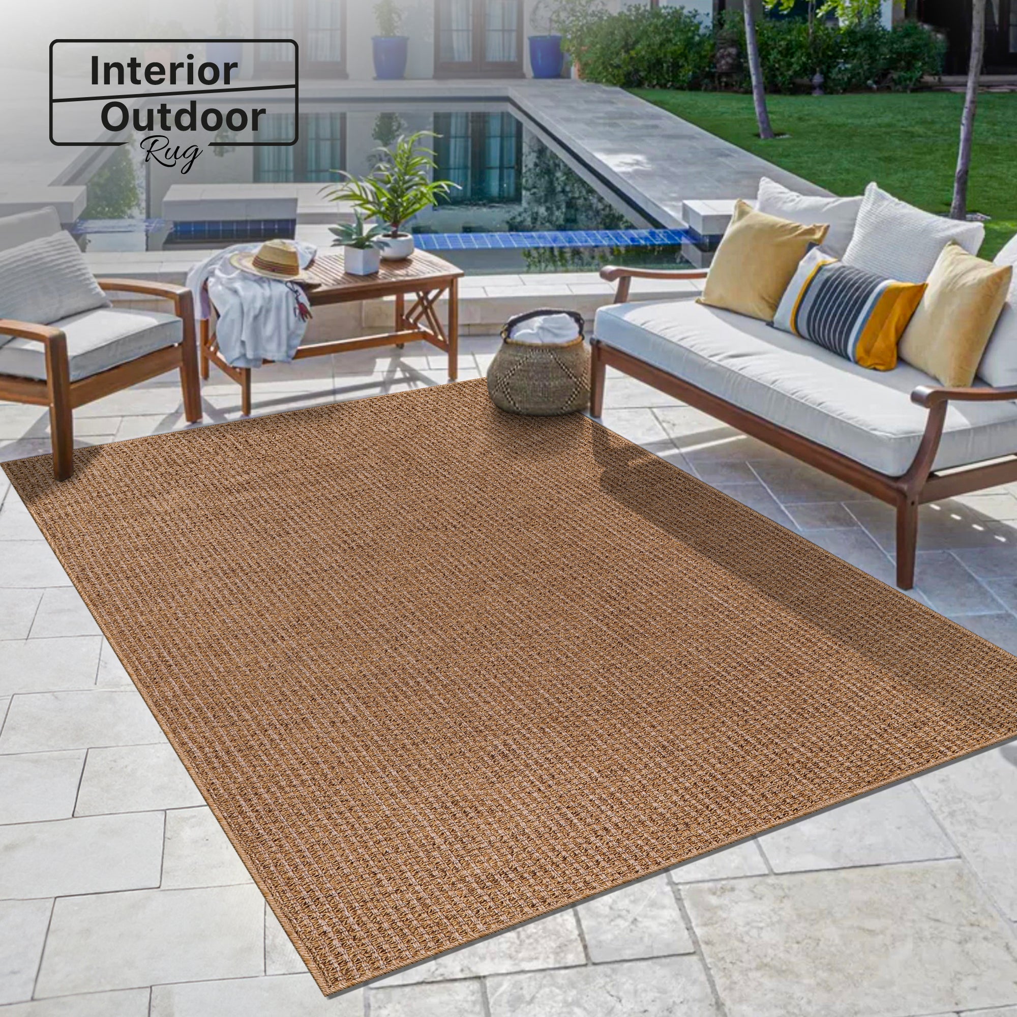 Netline Home Basket Weave Jute-Effect Rug – Outdoor & Indoor Durable Carpet, Non-Slip Backing, Weatherproof, Washable Woven Texture
