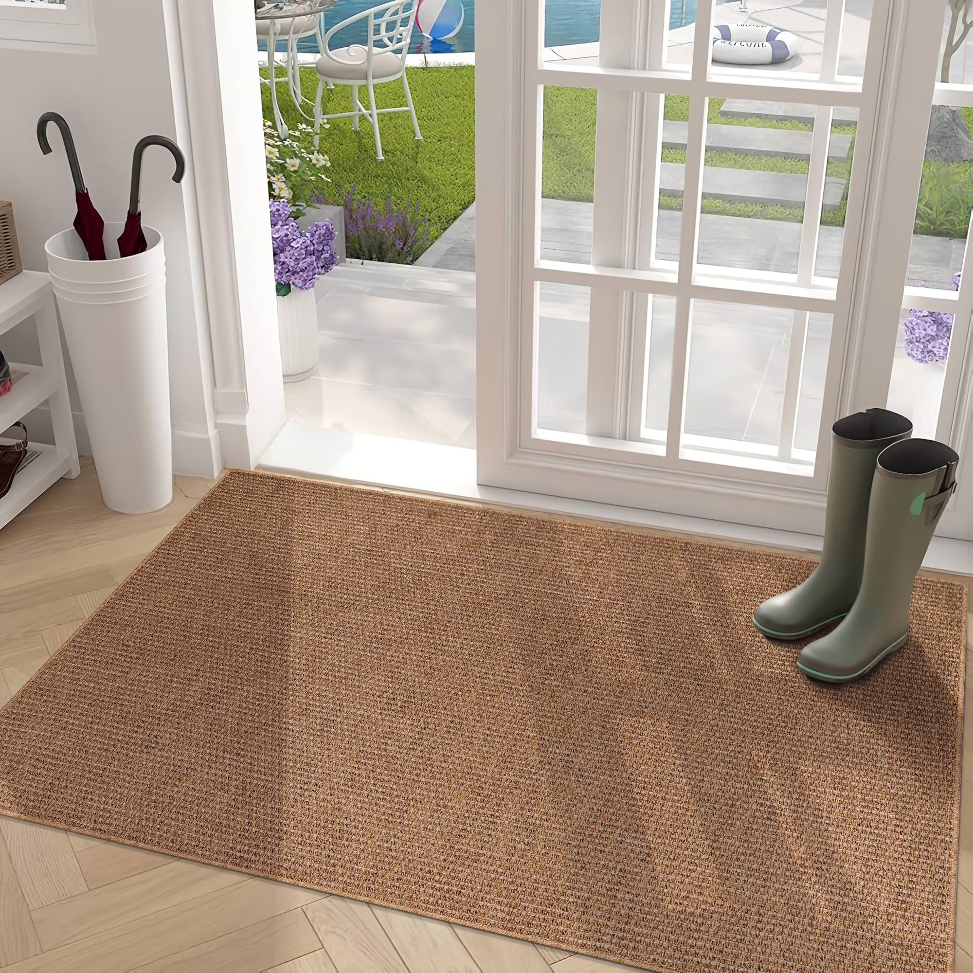 Netline Home Basket Weave Jute-Effect Rug – Outdoor & Indoor Durable Carpet, Non-Slip Backing, Weatherproof, Washable Woven Texture