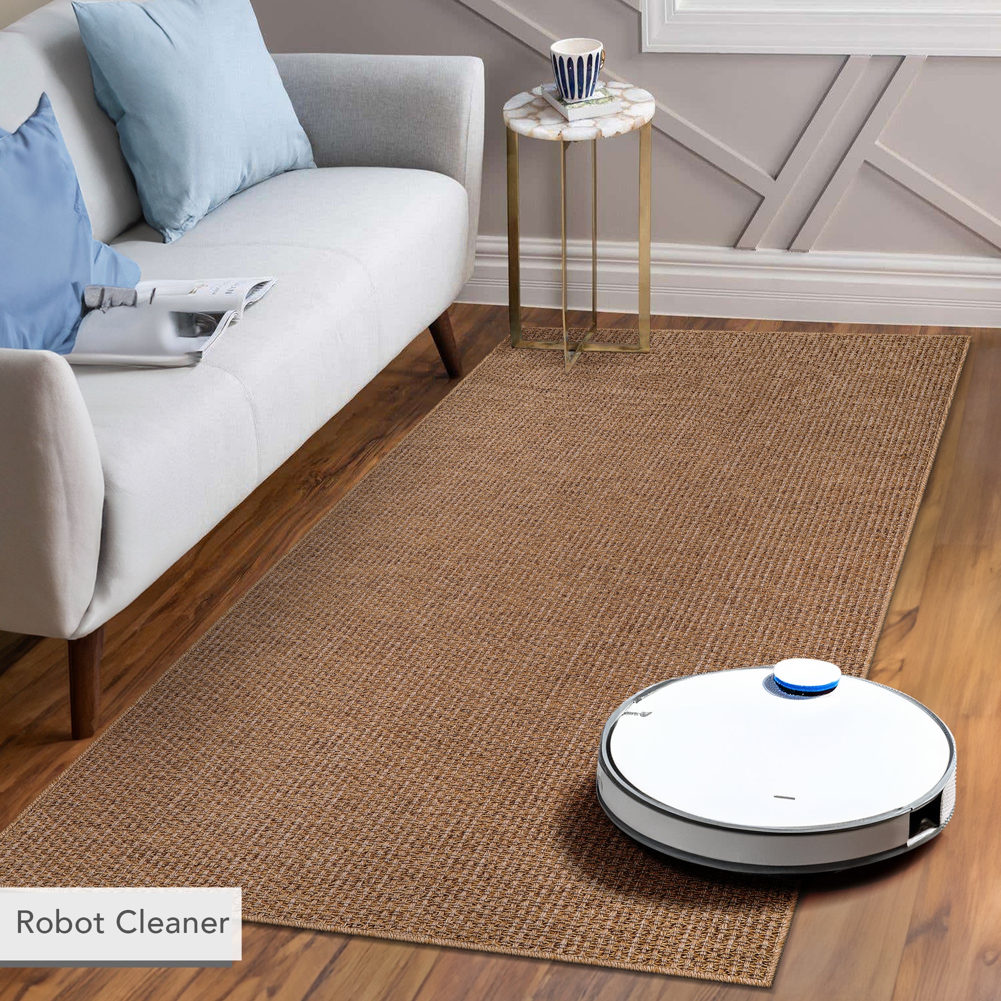 Netline Home Basket Weave Jute-Effect Rug – Outdoor & Indoor Durable Carpet, Non-Slip Backing, Weatherproof, Washable Woven Texture