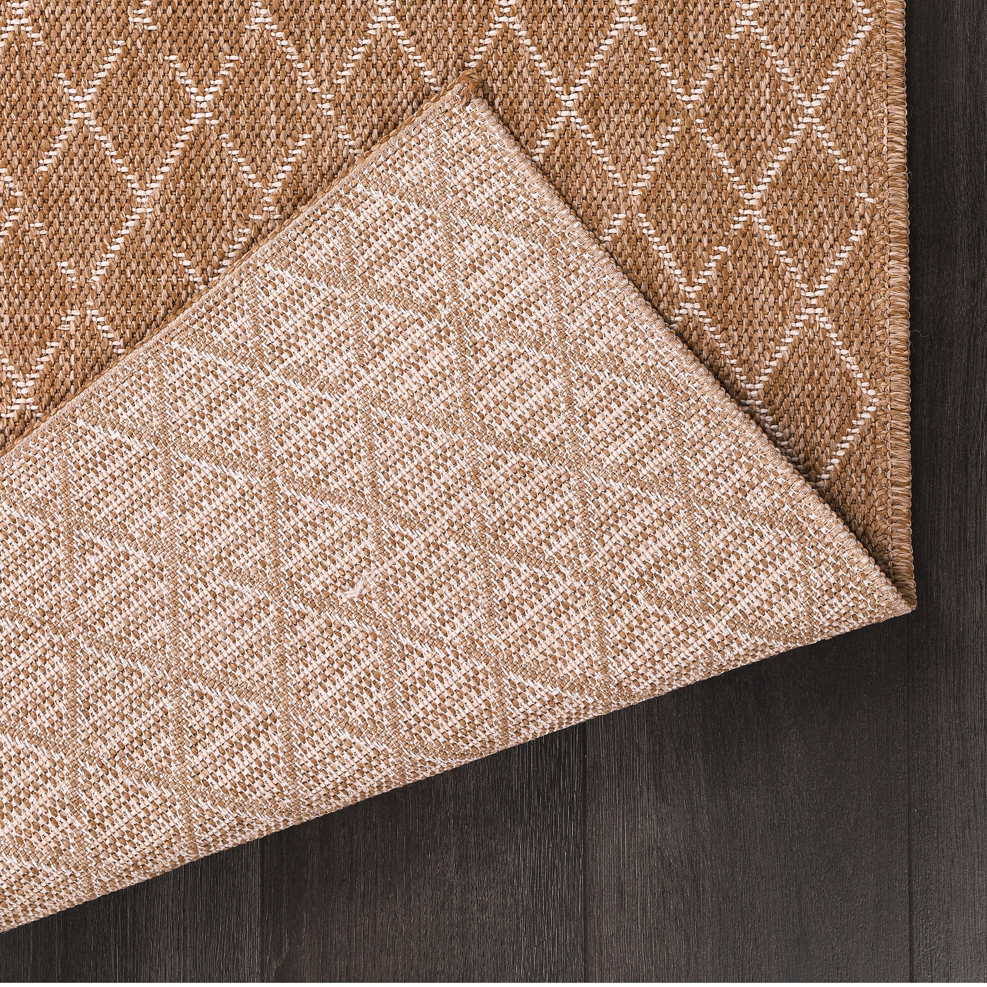 Netline Home White Diamond Jute-Effect Rug – Natural Indoor Outdoor Rug with Cream Trellis Pattern, Washable, Non-Slip, Low-Pile